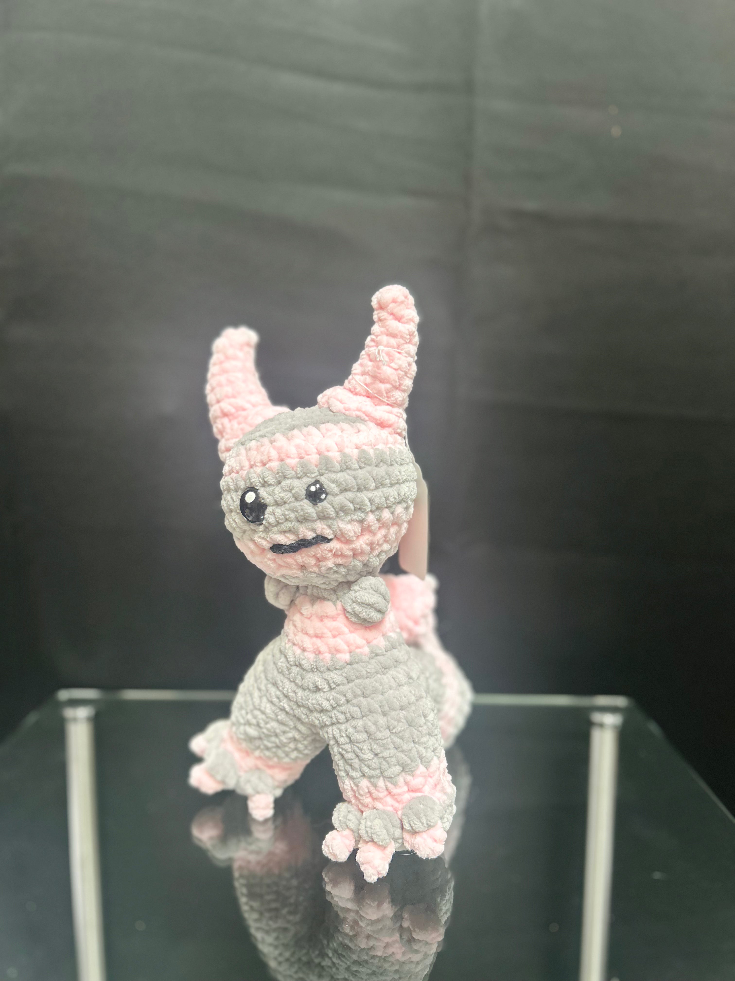 Handmade Crochet Mini Monster Plush Pink and Gray Stuffed Plush Toy