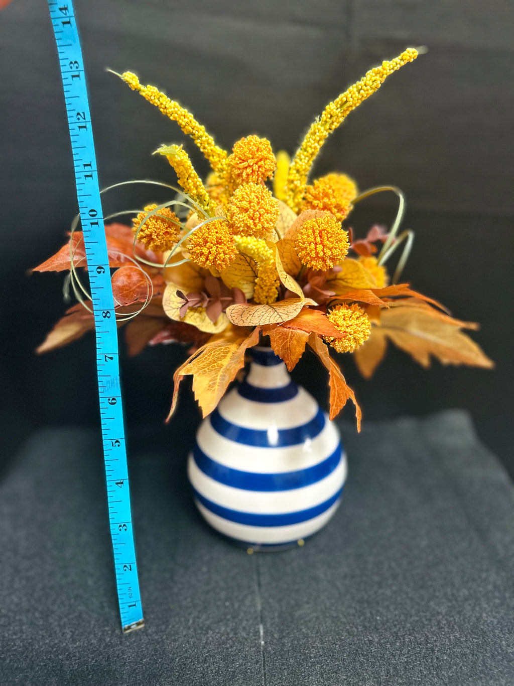 Autumn Floral Arrangement in Blue & White Ceramic Vase