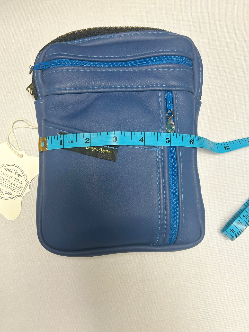 Handcrafted Blue Leather Crossbody Bag Artisan Mini Crossbody Purse