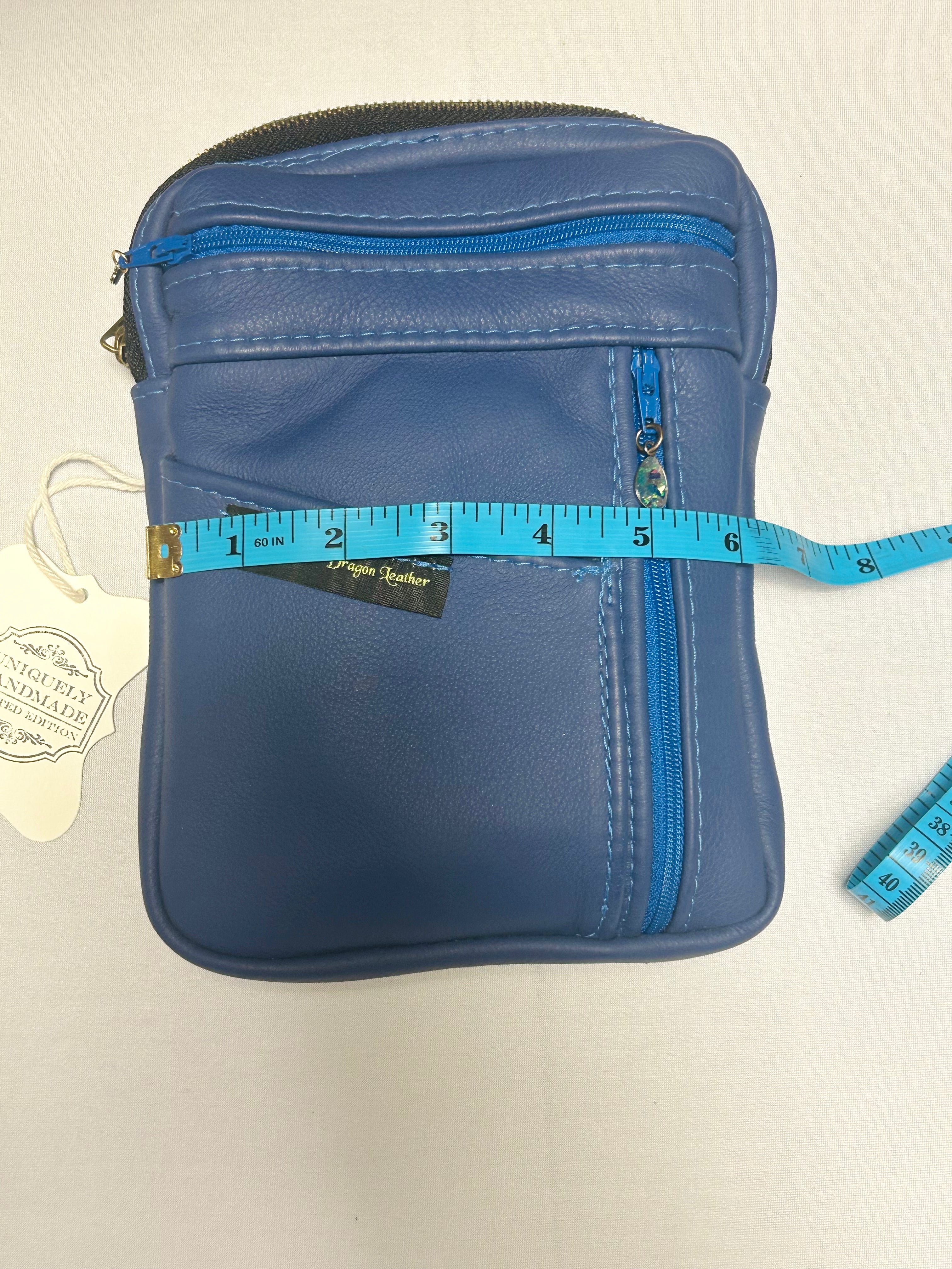 Handcrafted Blue Leather Crossbody Bag Artisan Mini Crossbody Purse