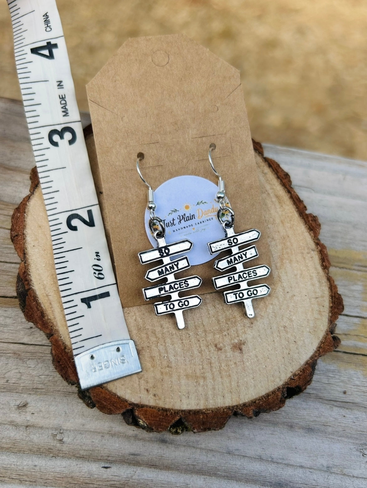 “So Many Places To Go” Travel Sign Dangle Earrings