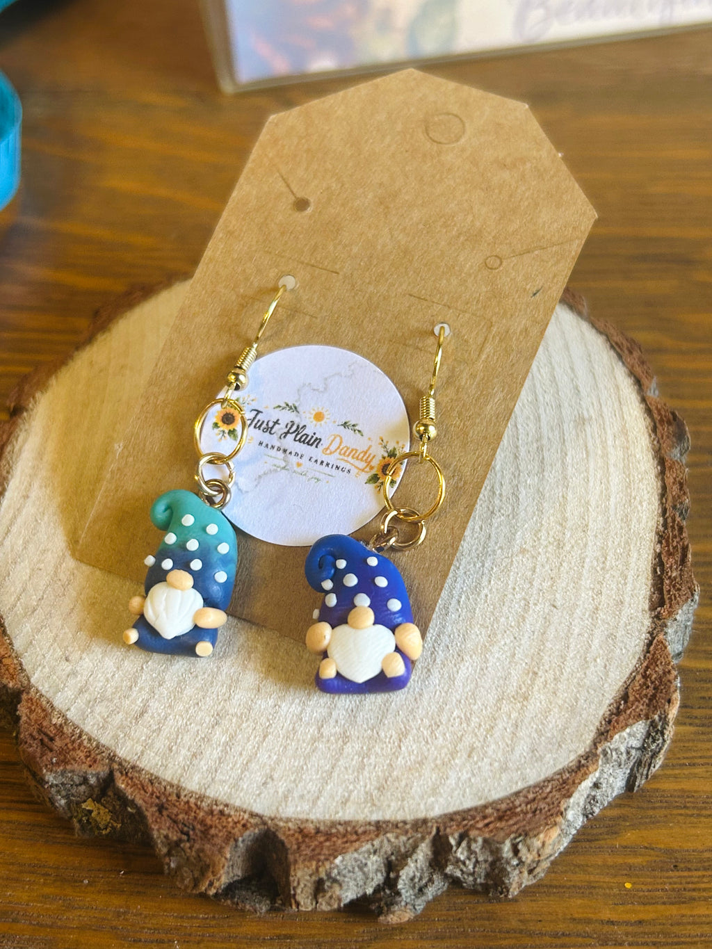 Blue & Teal Gnome Dangle Earrings Whimsical Polka Dot Gnome Jewelry