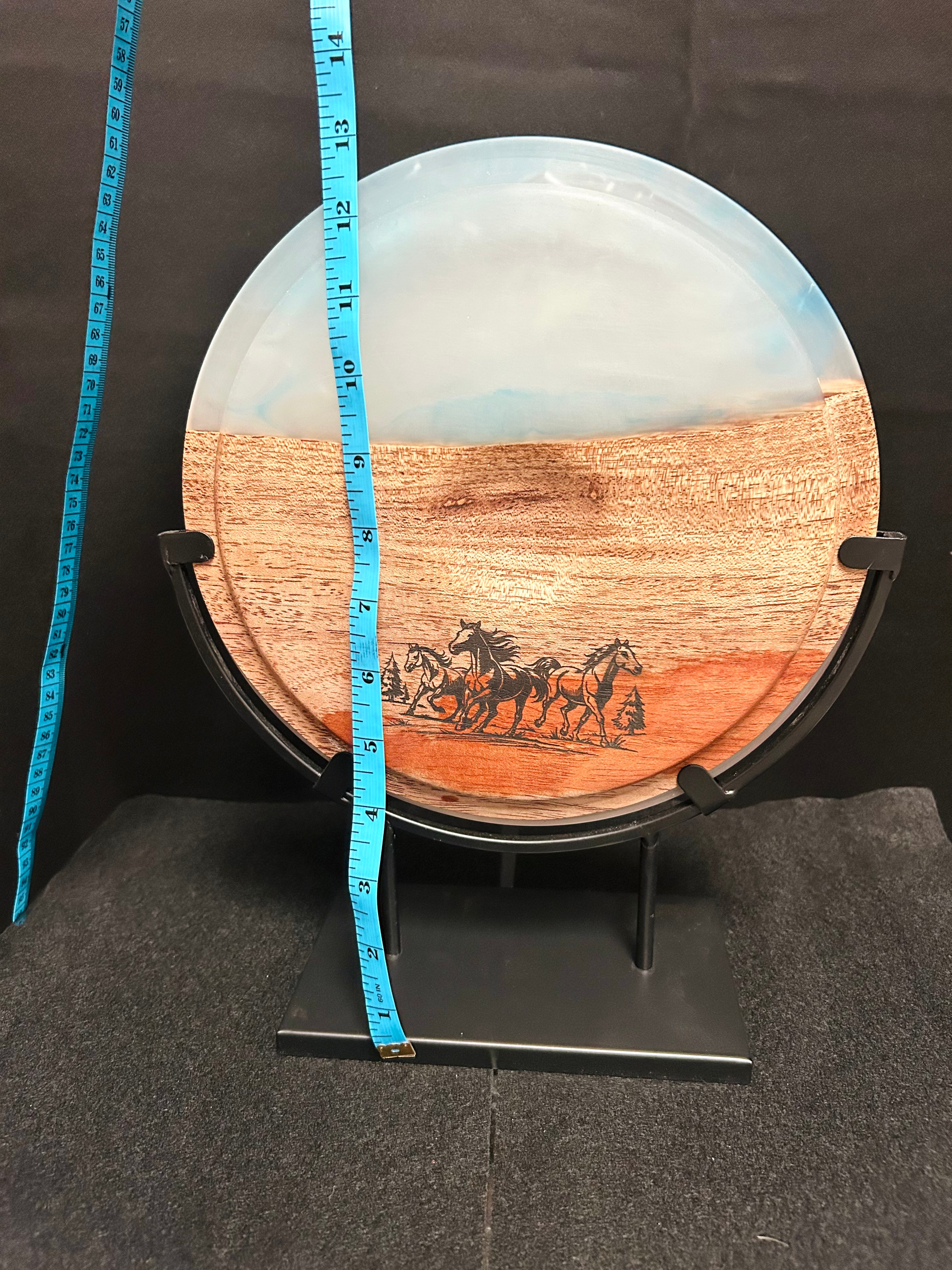 Western Horse Resin & Wood Decorative Mantel Display with Stand
