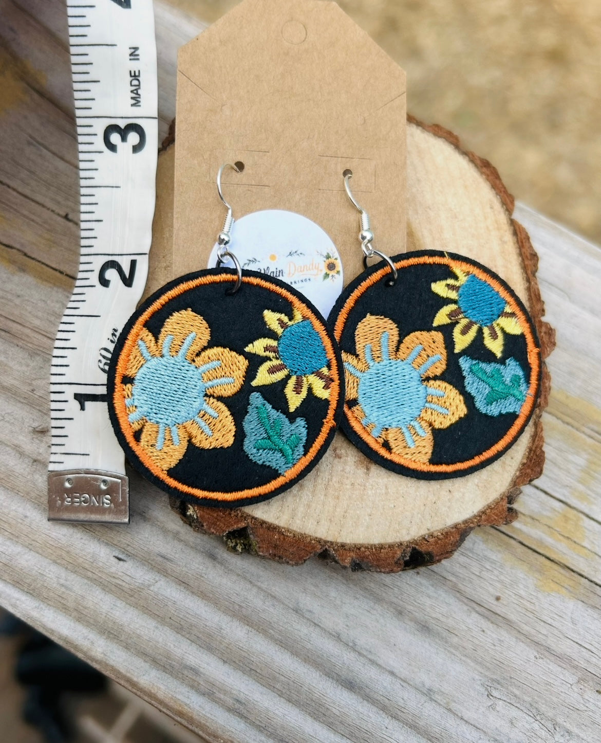 Sunflower Embroidered Dangle Earrings