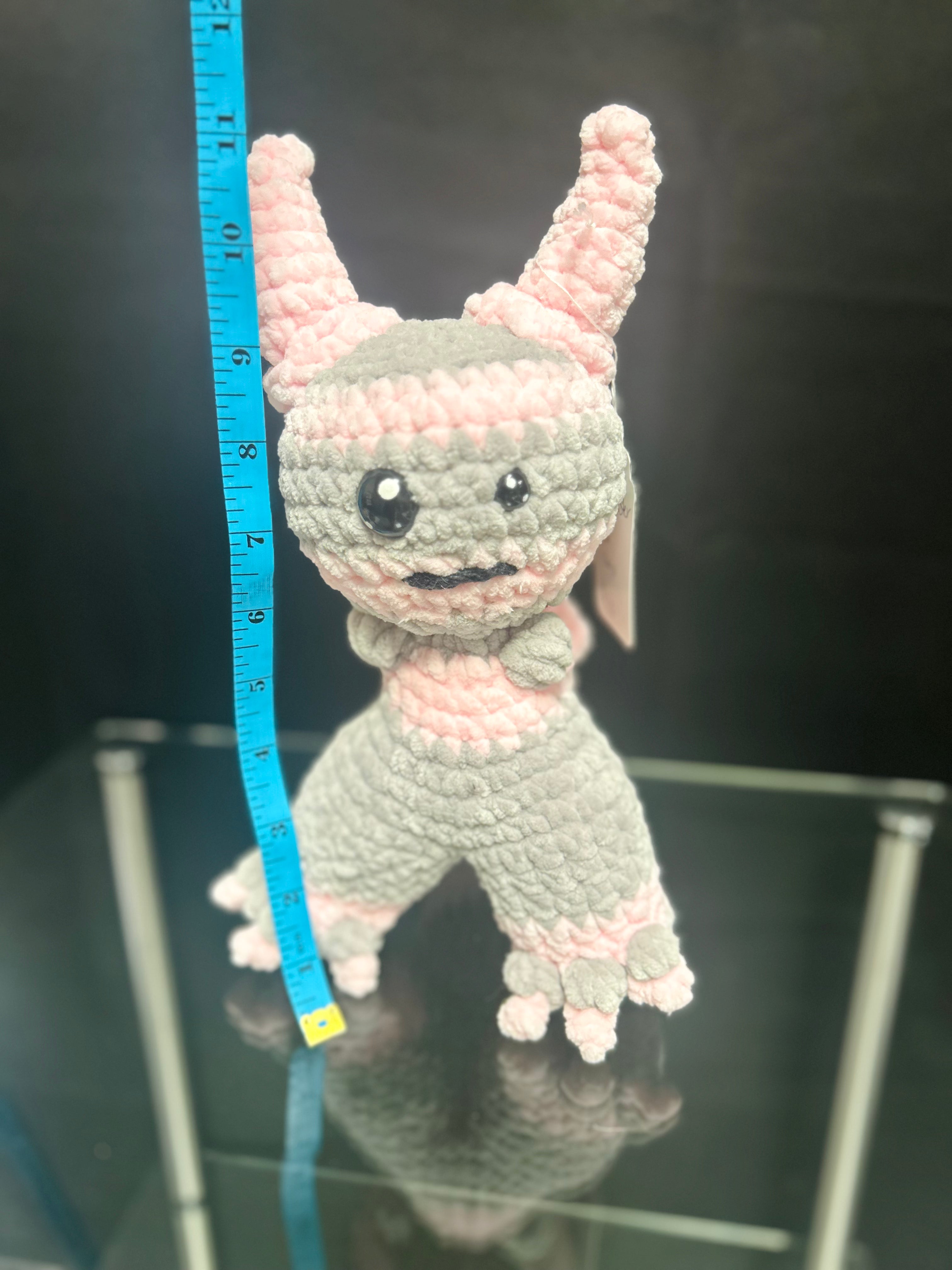 Handmade Crochet Mini Monster Plush Pink and Gray Stuffed Plush Toy