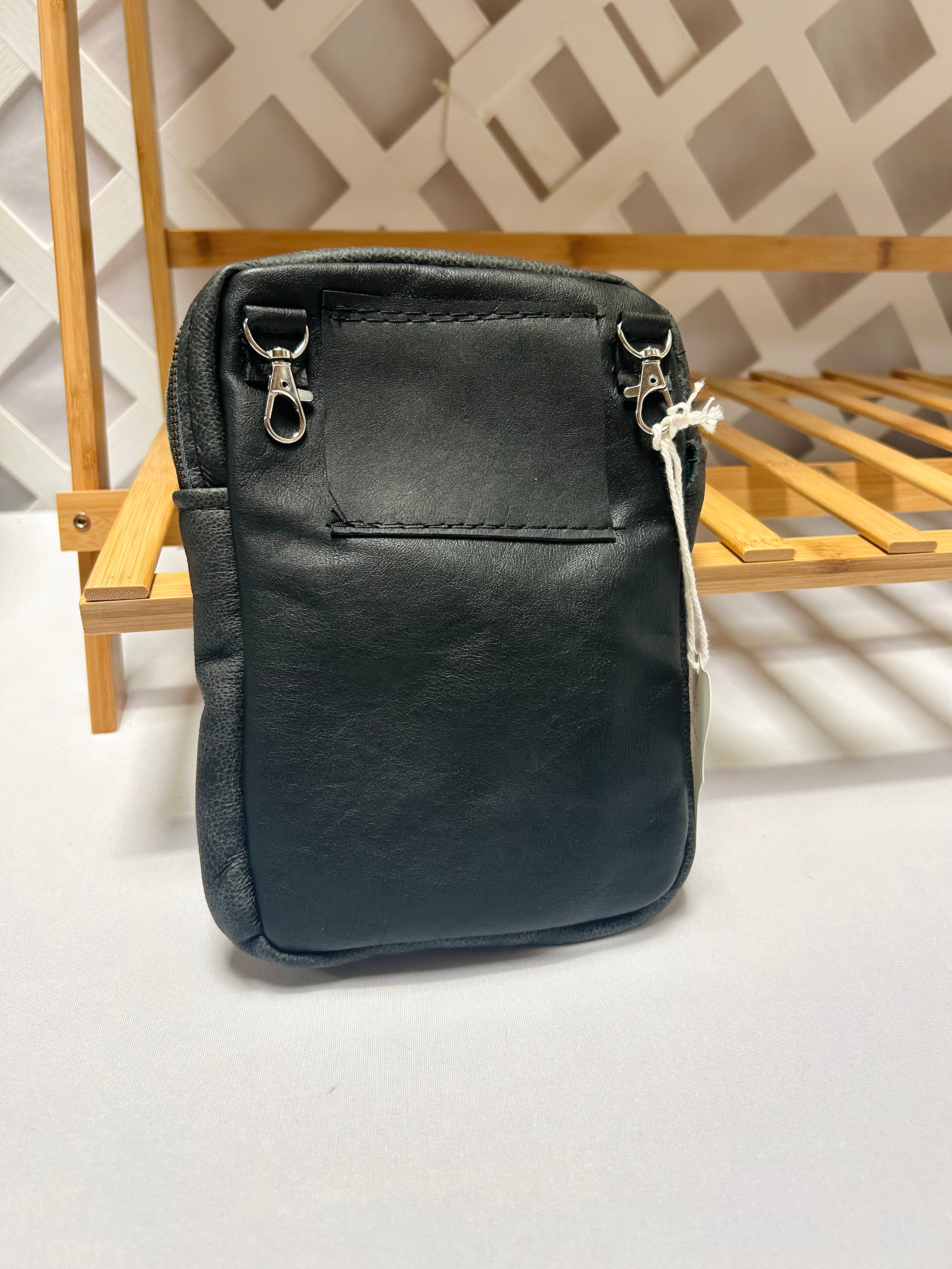 Handcrafted Black Leather Crossbody Bag Star Wars Lining Artisan Purse