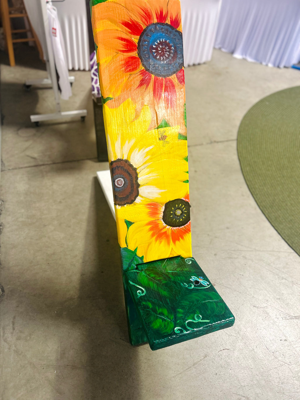 Hand Painted Sunflower Viking Chair Handcrafted Wooden Accent Chair