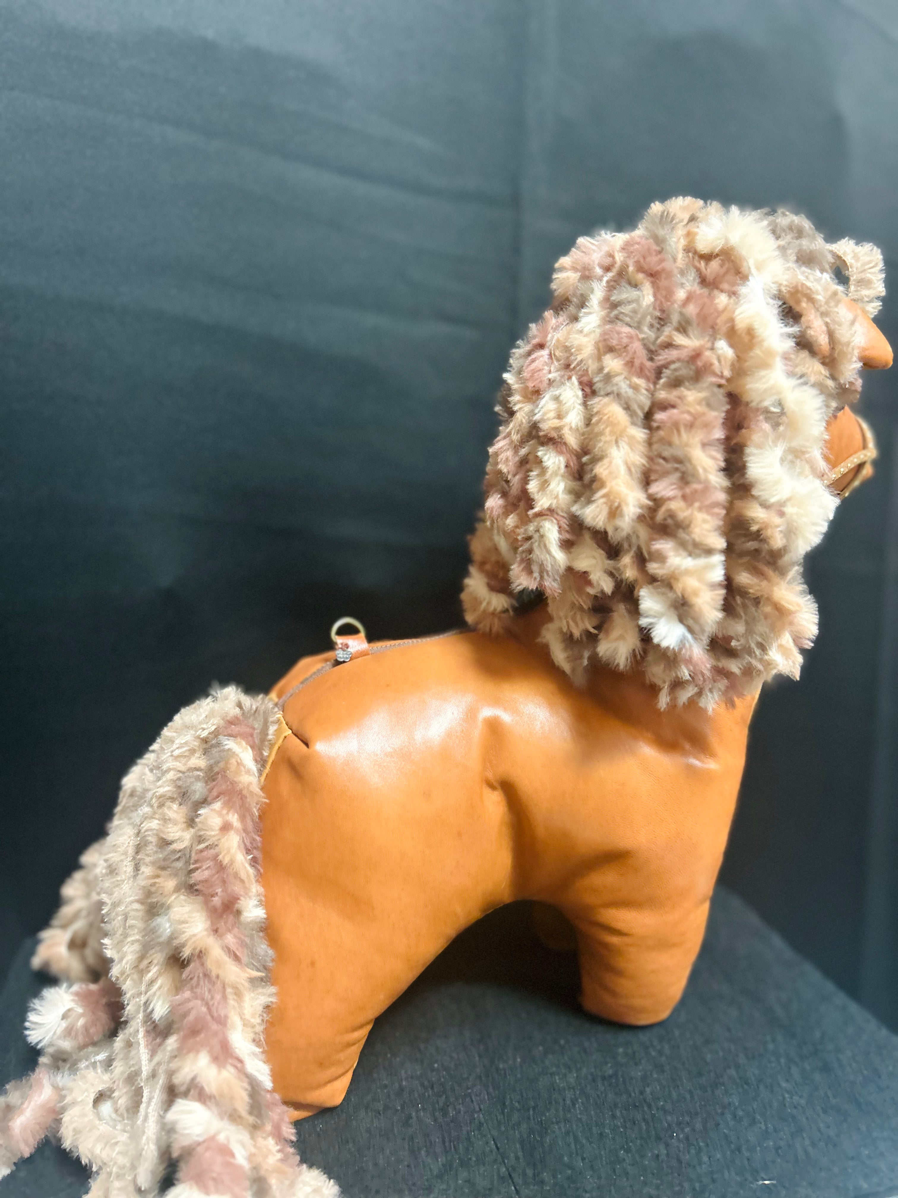 Handcrafted Leather Chestnut Horse Purse with Curly Cream & Brown Mane