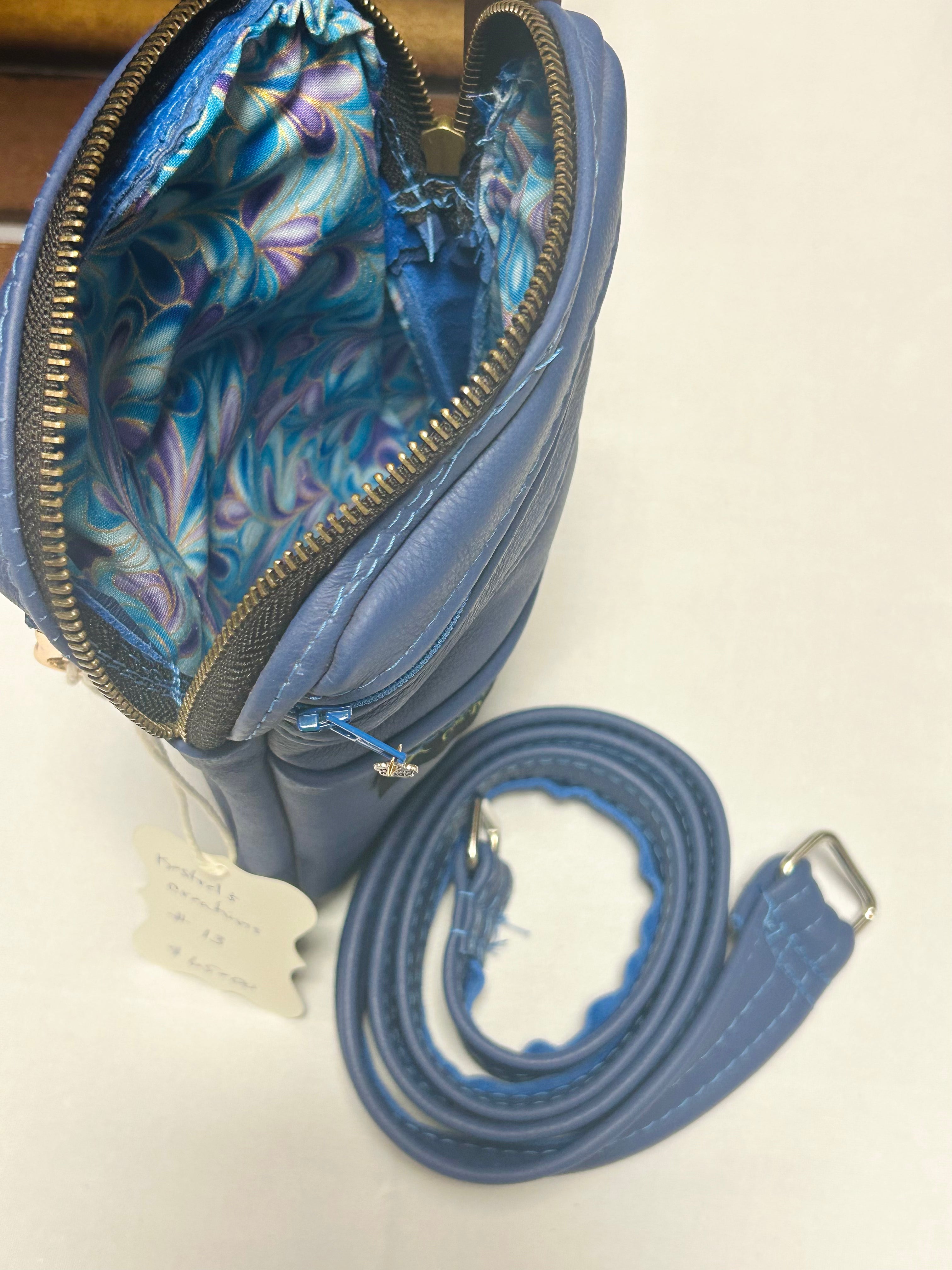 Handcrafted Blue Leather Crossbody Bag Artisan Mini Crossbody Purse