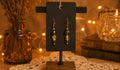 Blue & Gold Beaded Dangle Earrings with Iridescent Crystal Accents