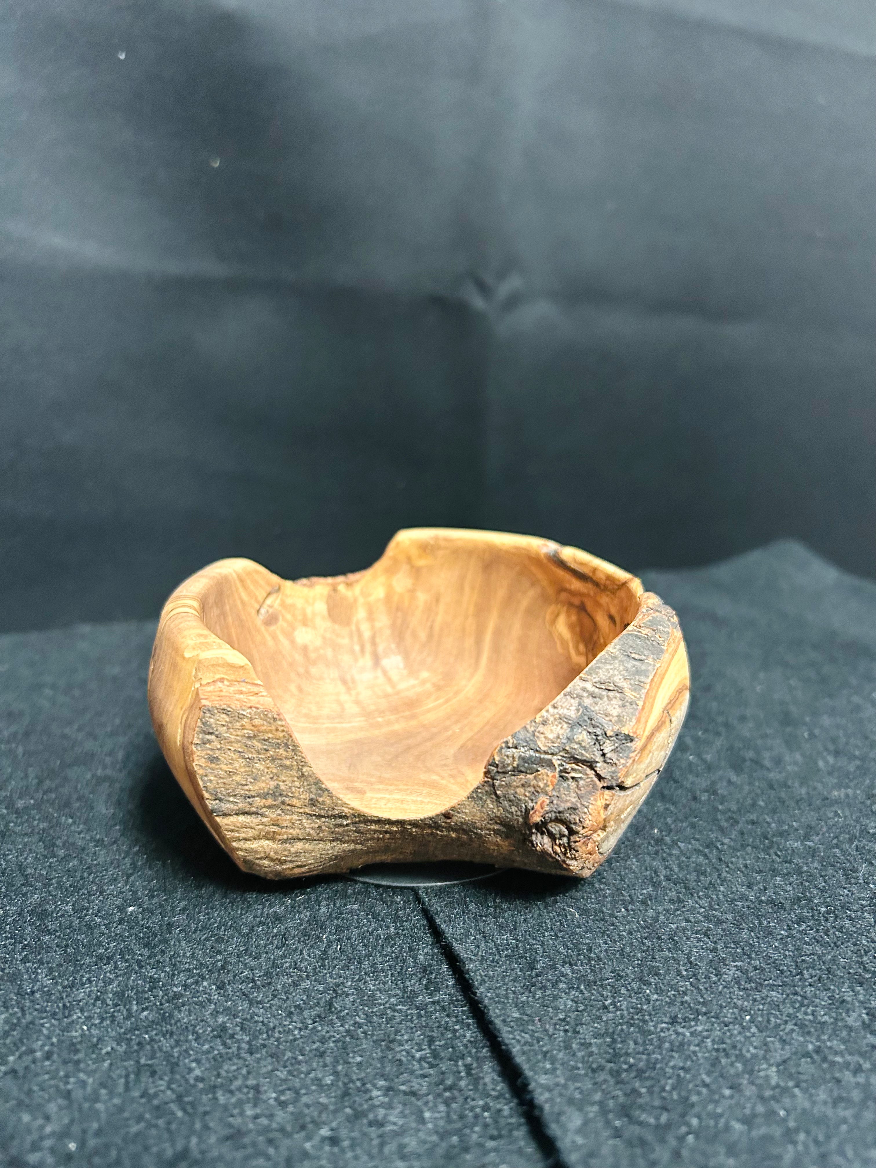 Handcrafted Olive Wood Bark Edge Trinket Bowl Rustic Natural Wood Catchall