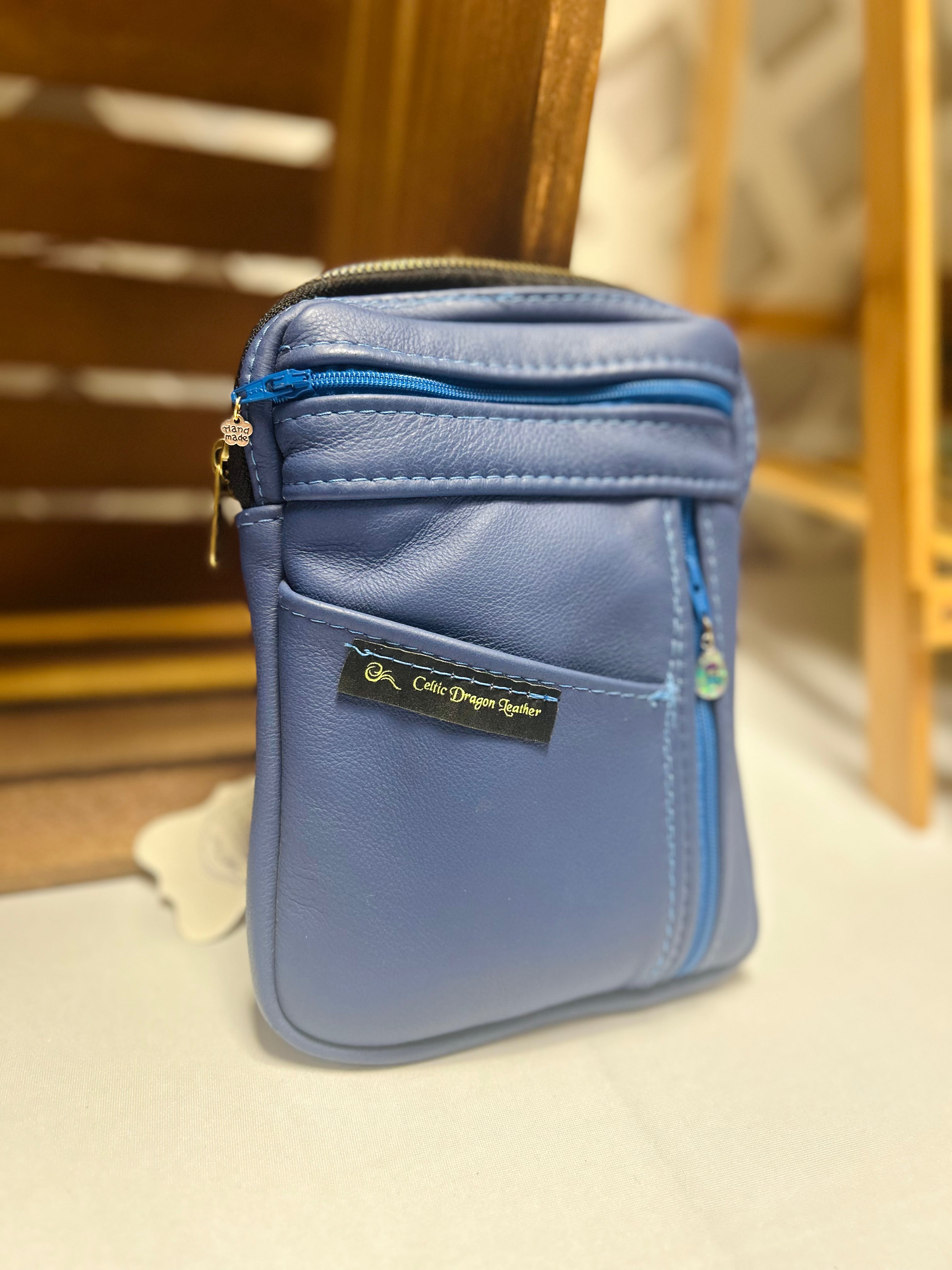 Handcrafted Blue Leather Crossbody Bag Artisan Mini Crossbody Purse