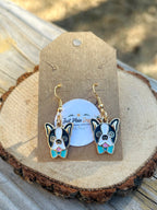 Black & White Dog Bow Tie Dangle Earrings