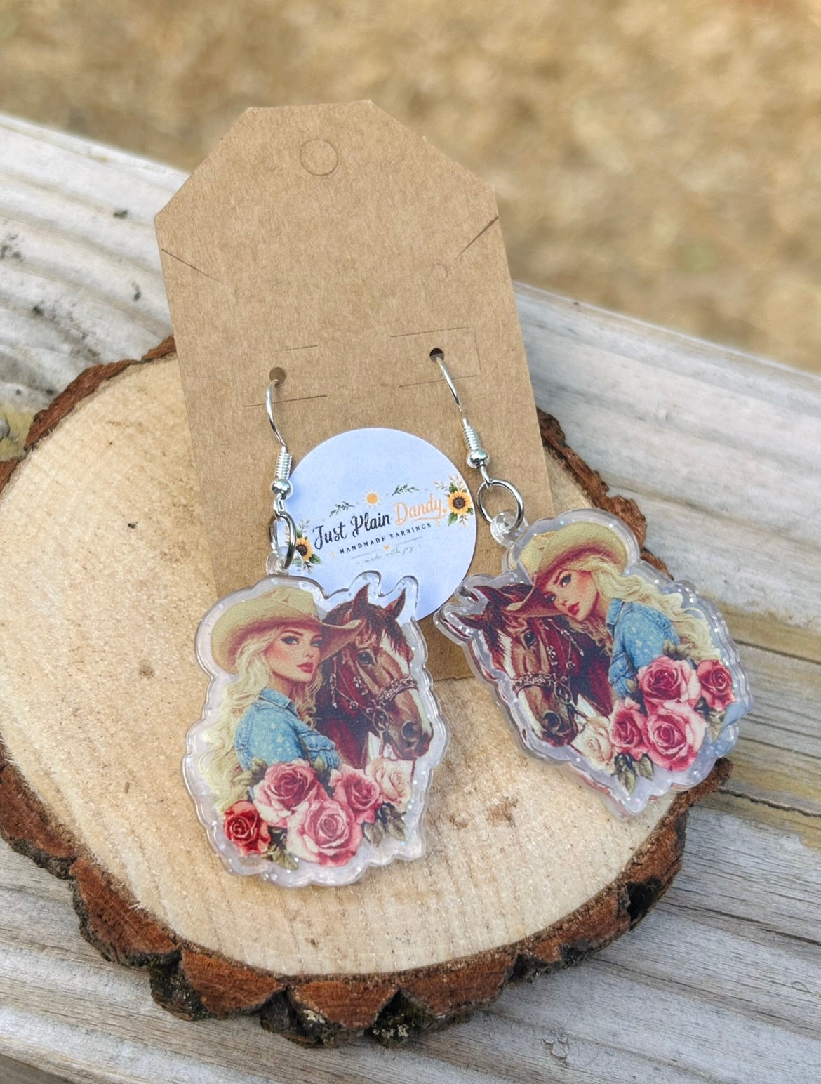 Cowgirl & Horse Acrylic Dangle Earrings