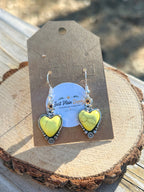 Yellow Heart & Floral Dangle Earrings