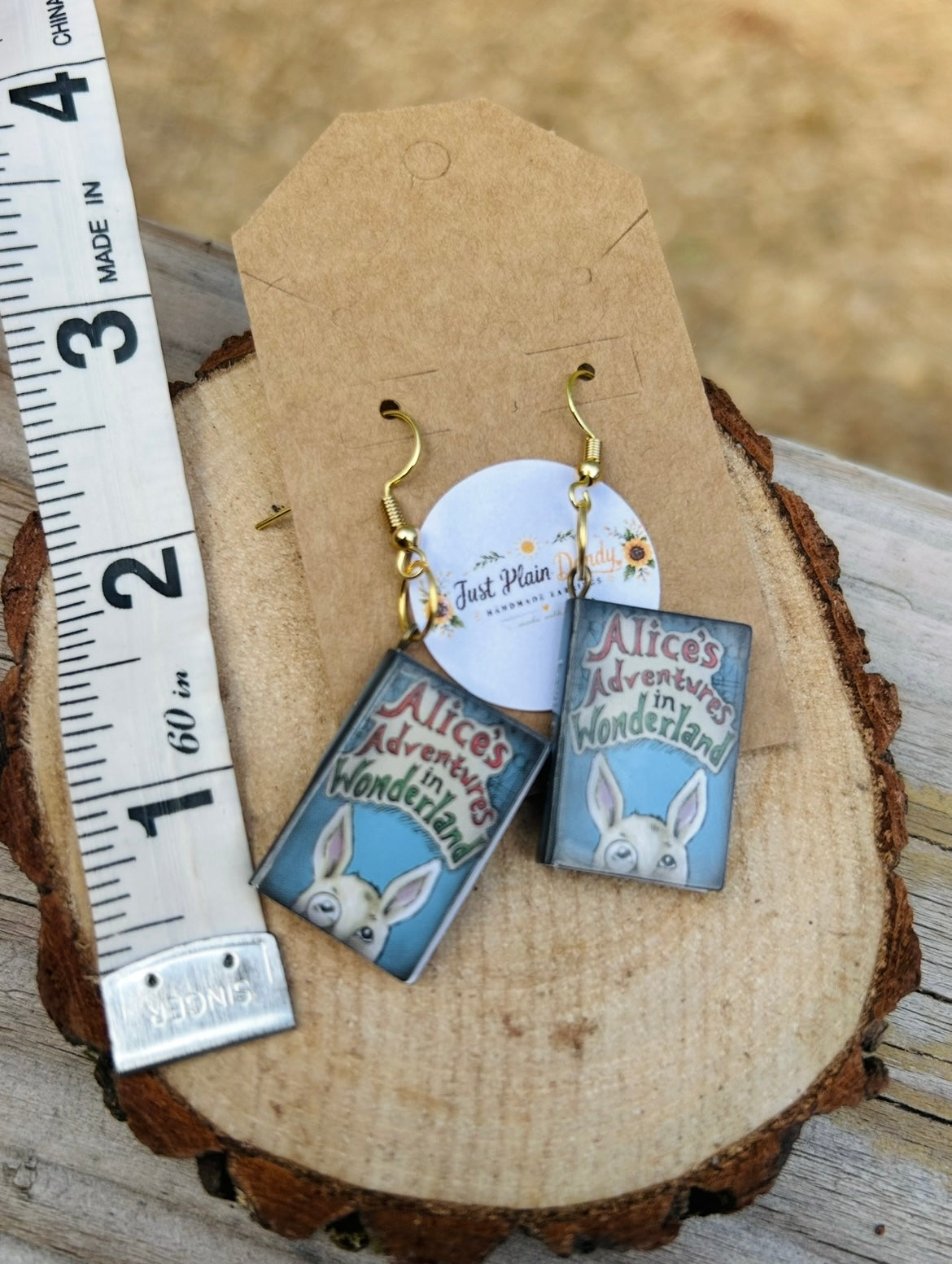 Alice in Wonderland Miniature Book Dangle Earrings