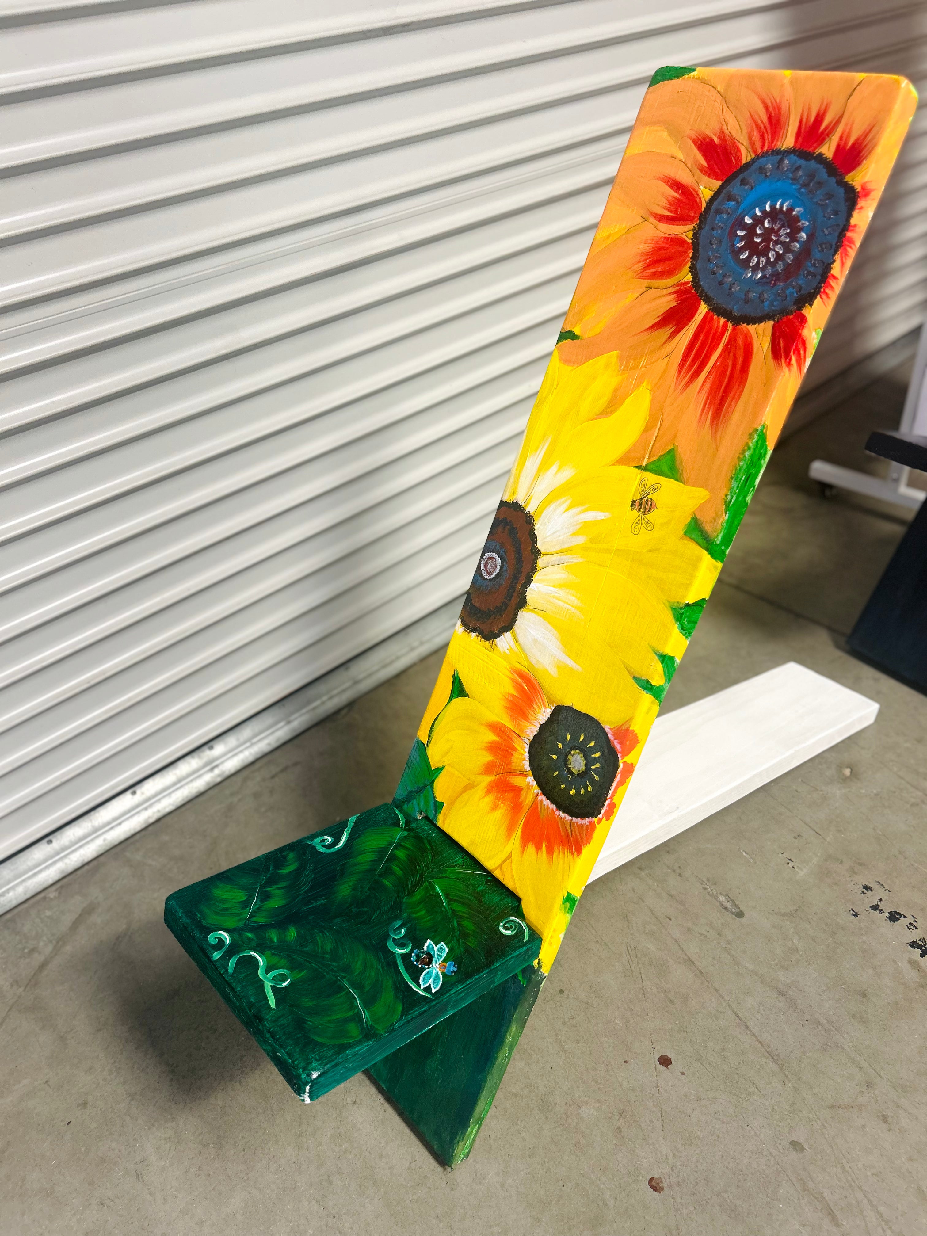 Hand Painted Sunflower Viking Chair Handcrafted Wooden Accent Chair