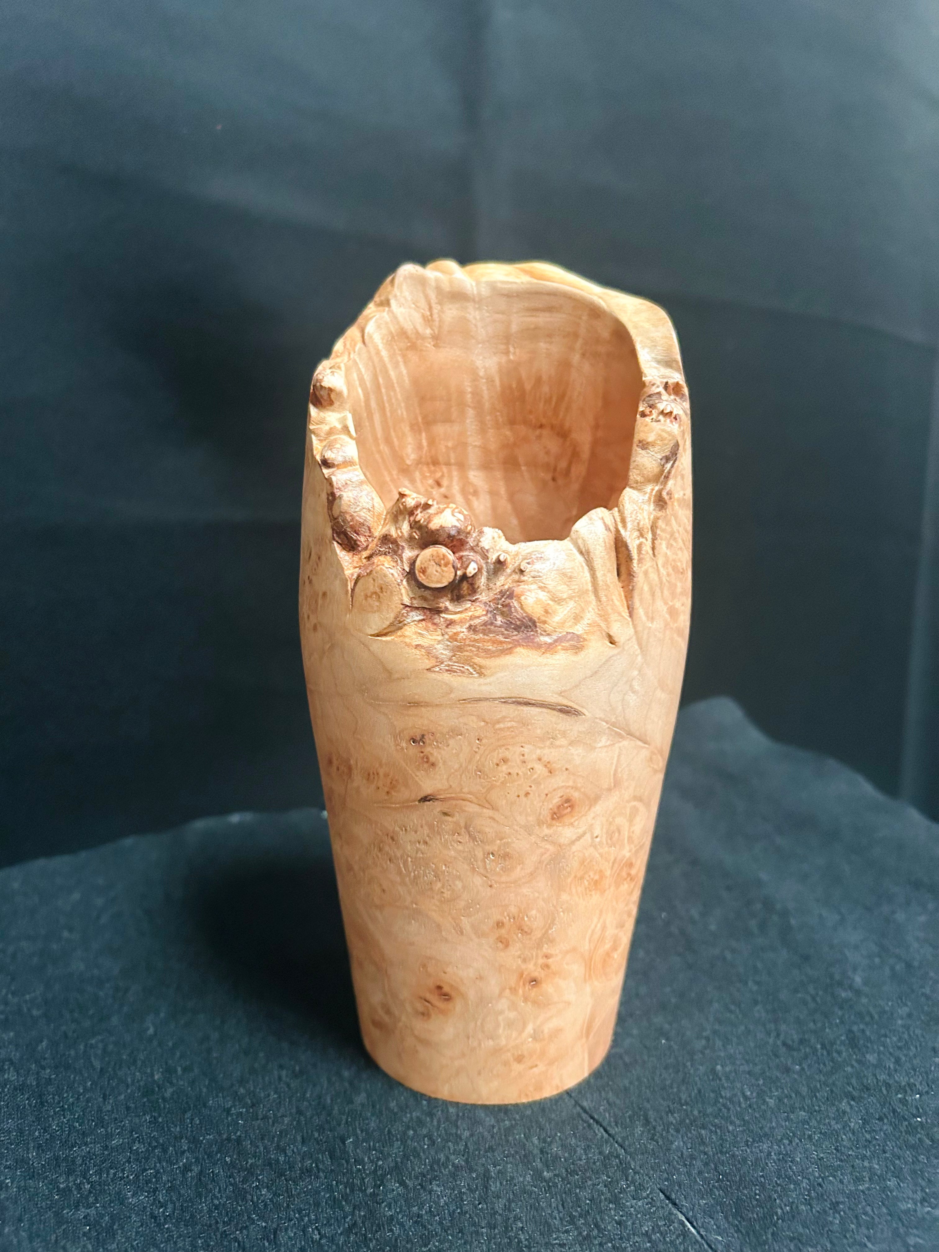 Handcrafted Maple Burl Wood Vase Live Edge Decorative Wooden Vase