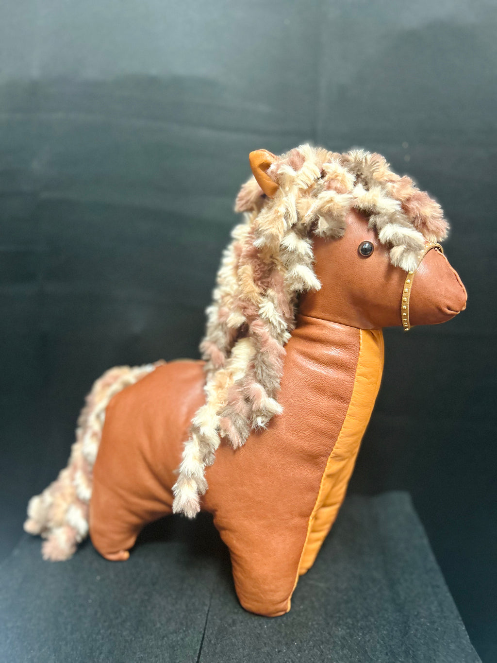 Handcrafted Leather Horse Purse – Brown Pony with Cream & Brown Curly Mane