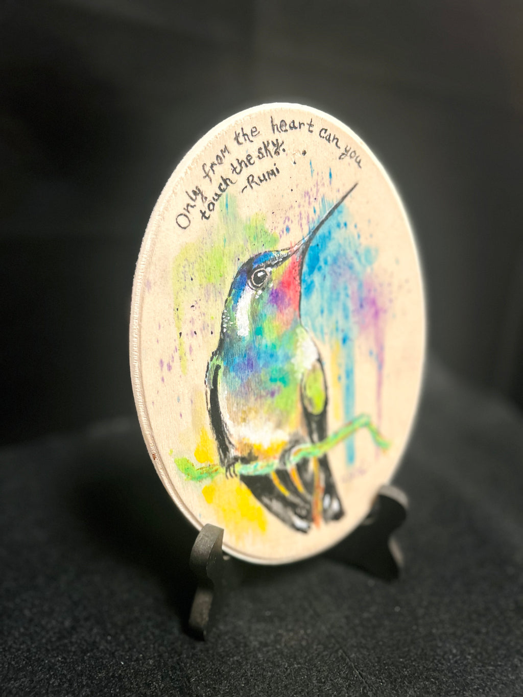 Hand-Painted Hummingbird Wood Wall Art with Rumi Quote