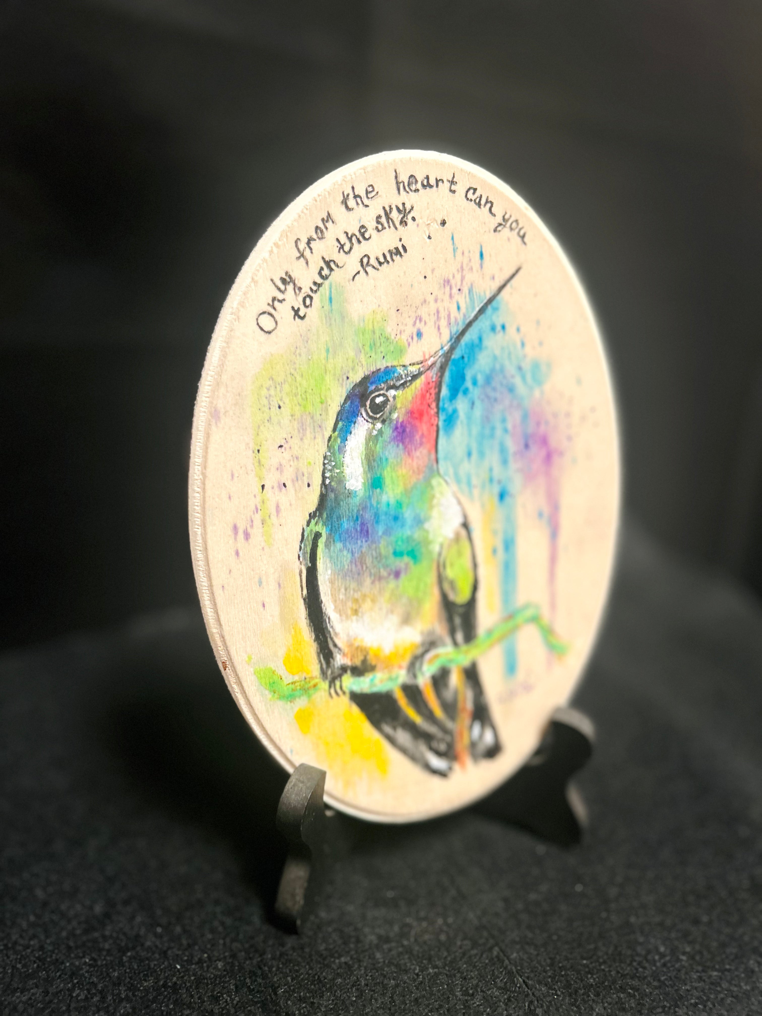 Hand-Painted Hummingbird Wood Wall Art with Rumi Quote