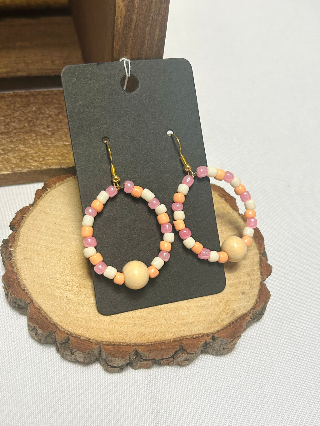 Handmade Beaded Hoop Earrings – Pink, Peach and Cream