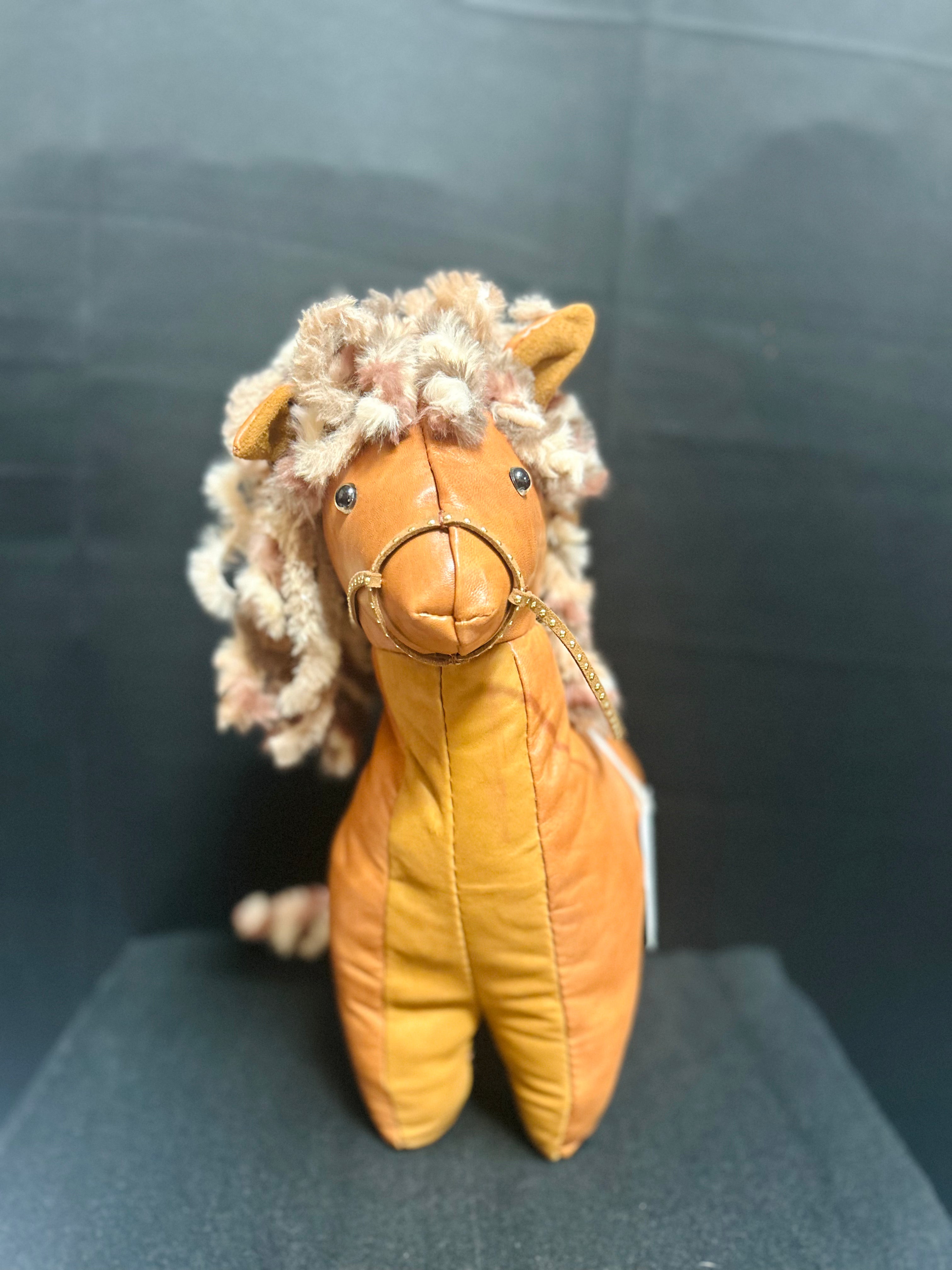 Handcrafted Leather Chestnut Horse Purse with Curly Cream & Brown Mane