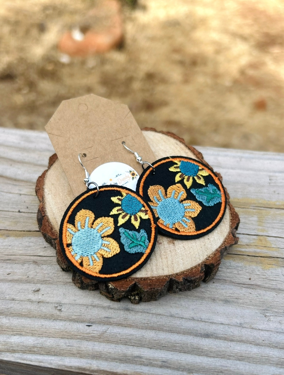Sunflower Embroidered Dangle Earrings