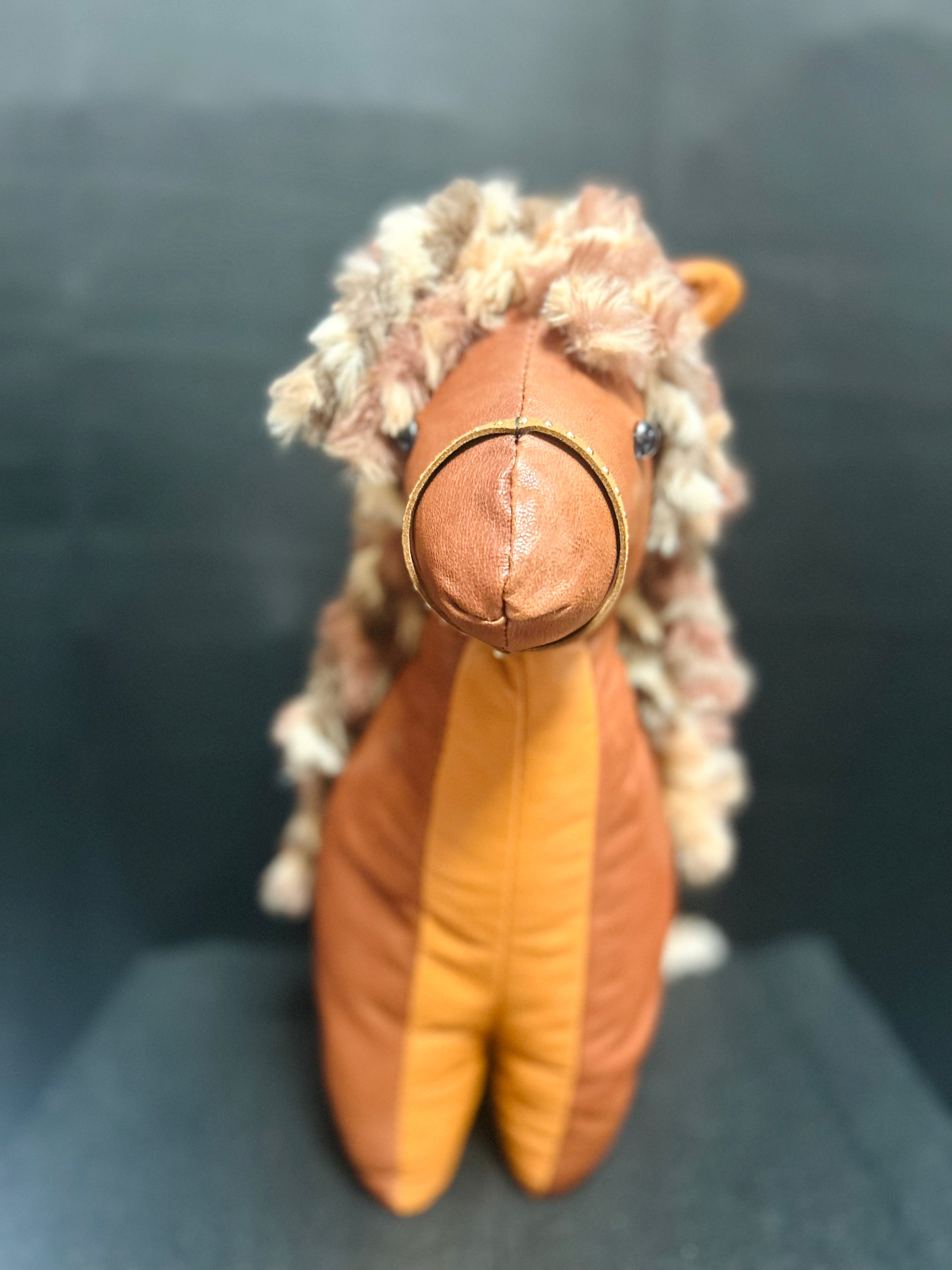 Handcrafted Leather Horse Purse – Brown Pony with Cream & Brown Curly Mane