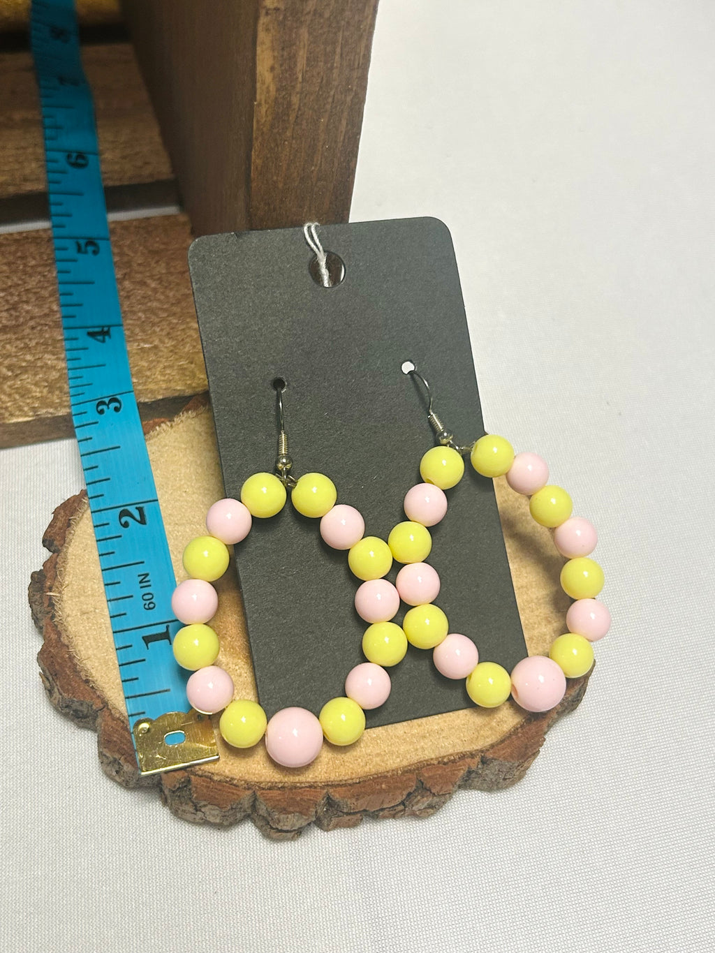 Handmade Beaded Hoop Earrings Pink and Yellow
