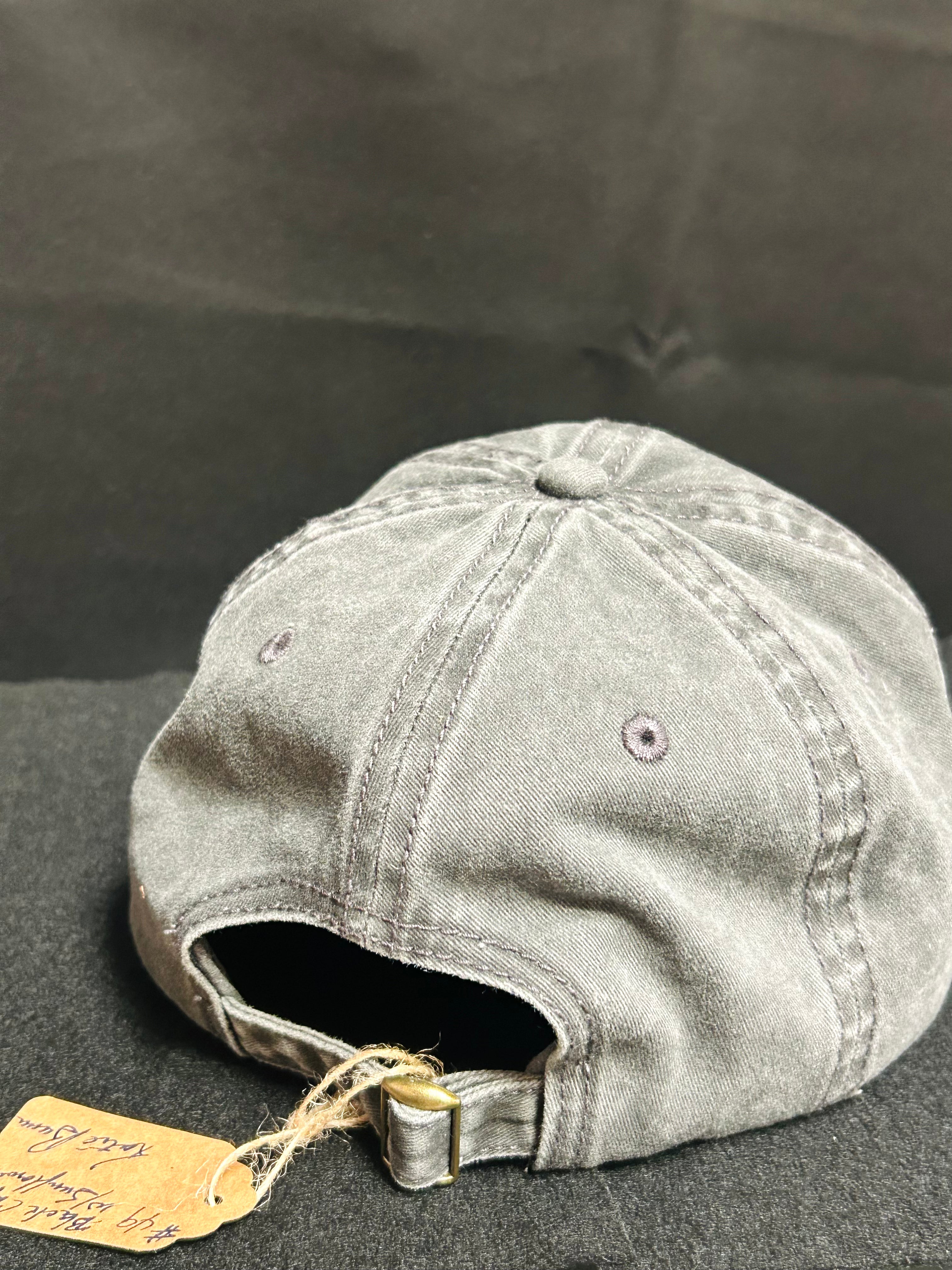 Hand Painted Sunflower Baseball Cap with Bees Gray Cotton Hat One of a Kind Floral Art