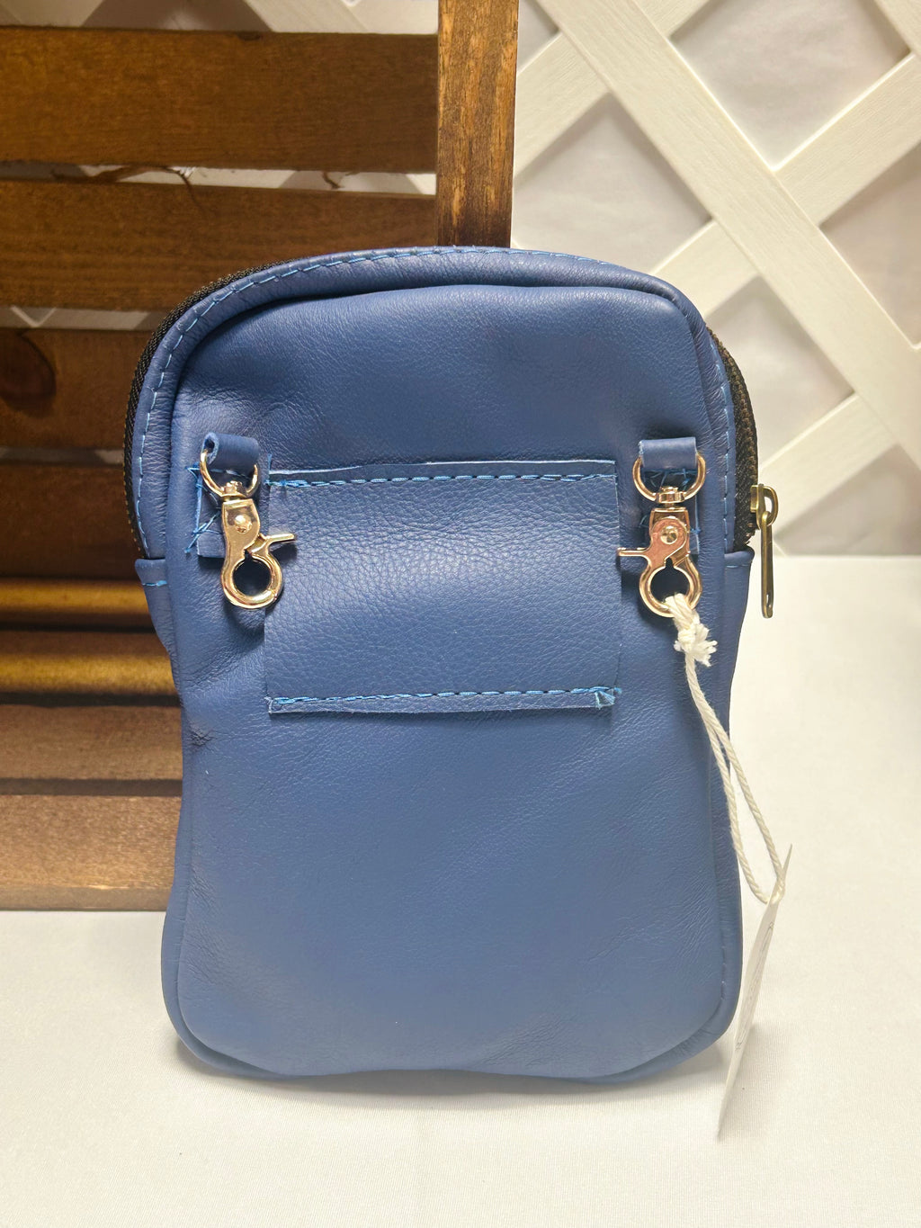 Handcrafted Blue Leather Crossbody Bag Artisan Mini Crossbody Purse