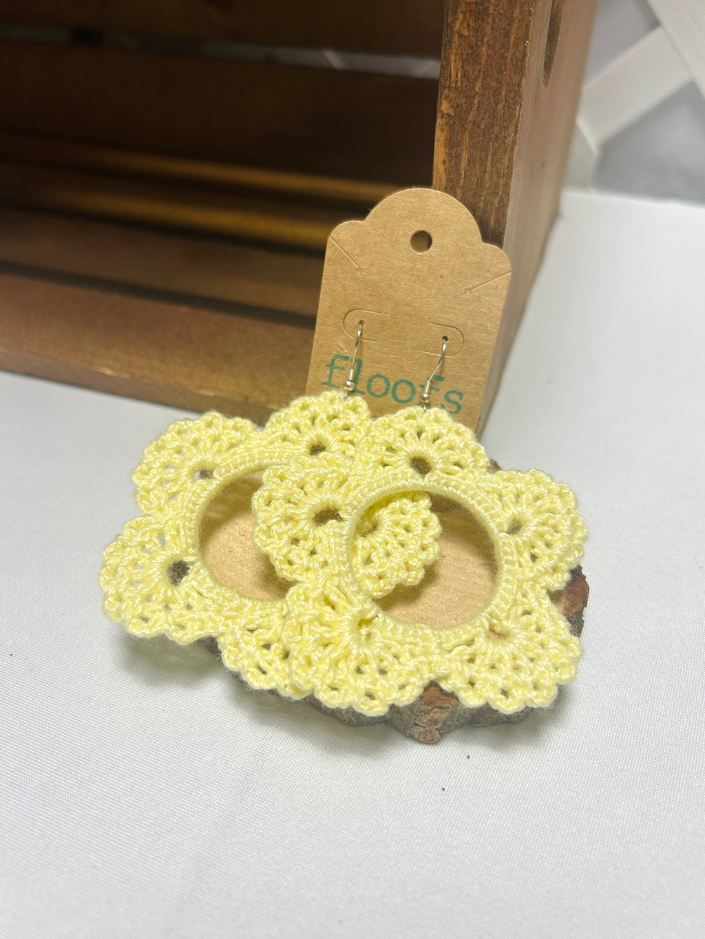 Handmade Crochet Flower Hoop Earrings Yellow Floral Dangle Earrings