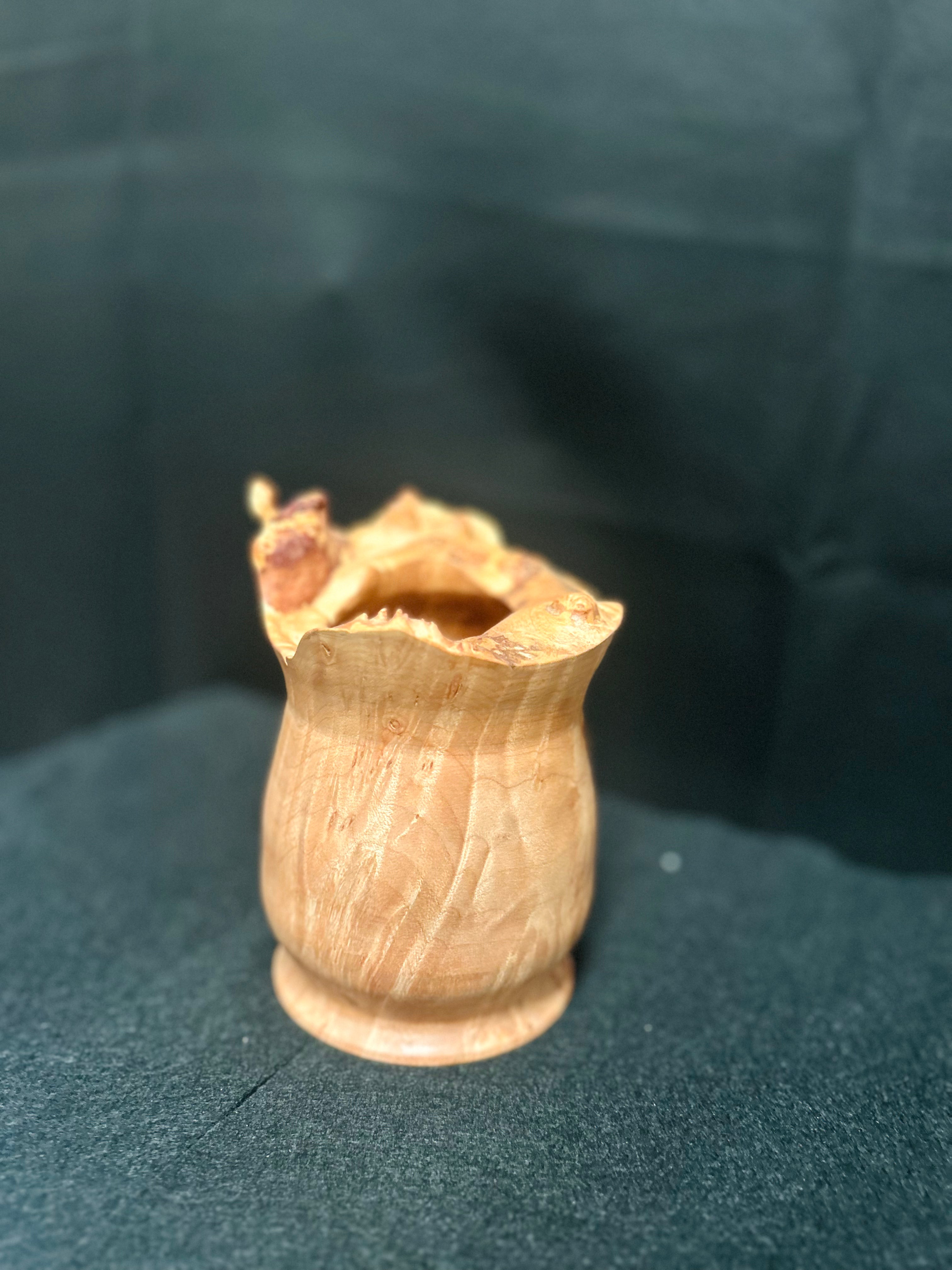 Handcrafted Maple Burl Hollow Form Decorative Wood Vase Live Edge Rustic Home Décor