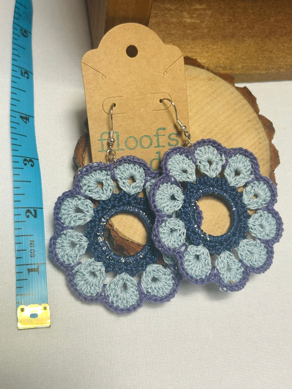 Blue & Lavender Crochet Flower Dangle Earrings