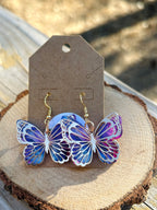 Colorful Layered Butterfly Dangle Earrings Blue, Purple & Pink