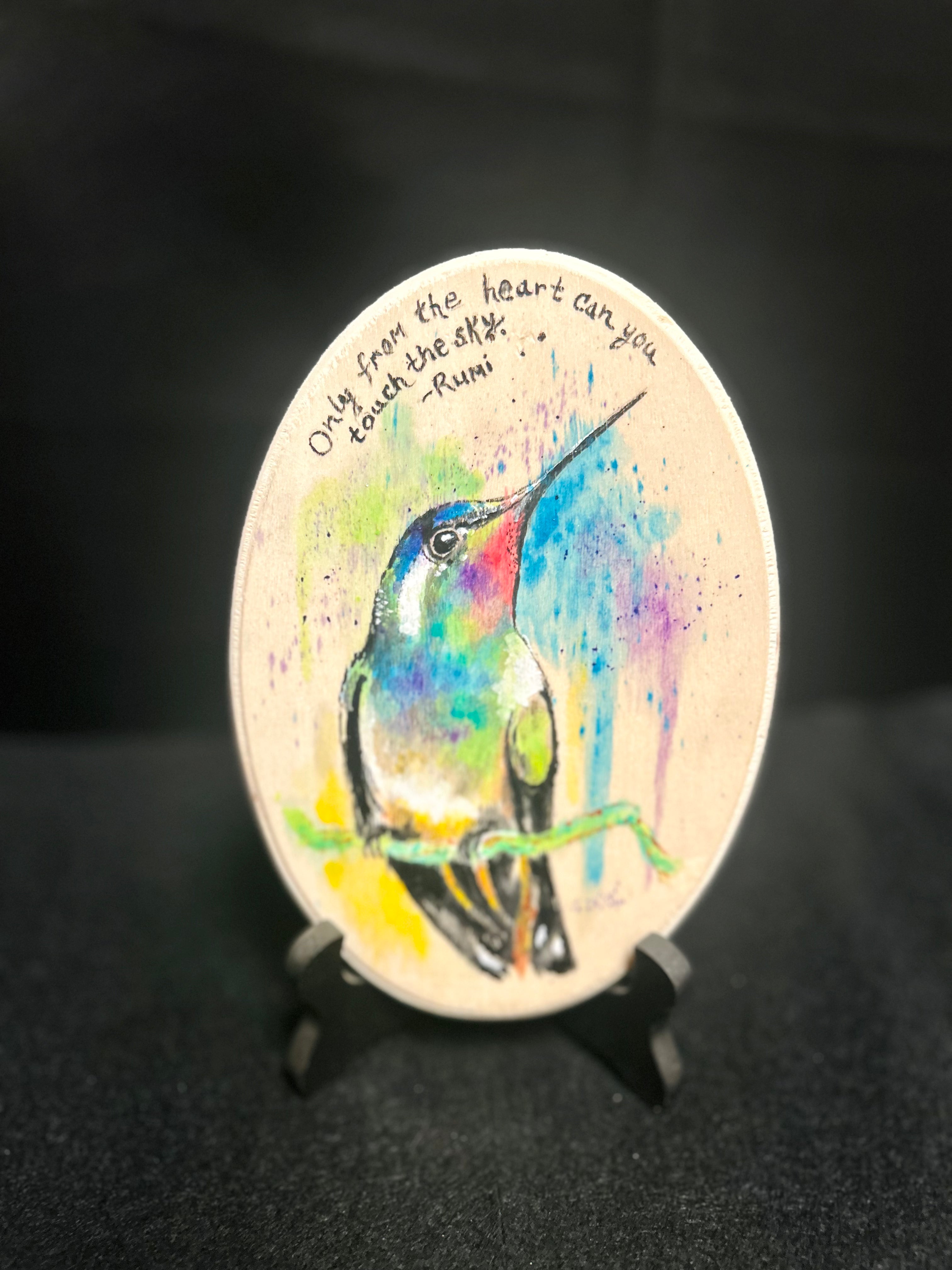 Hand-Painted Hummingbird Wood Wall Art with Rumi Quote