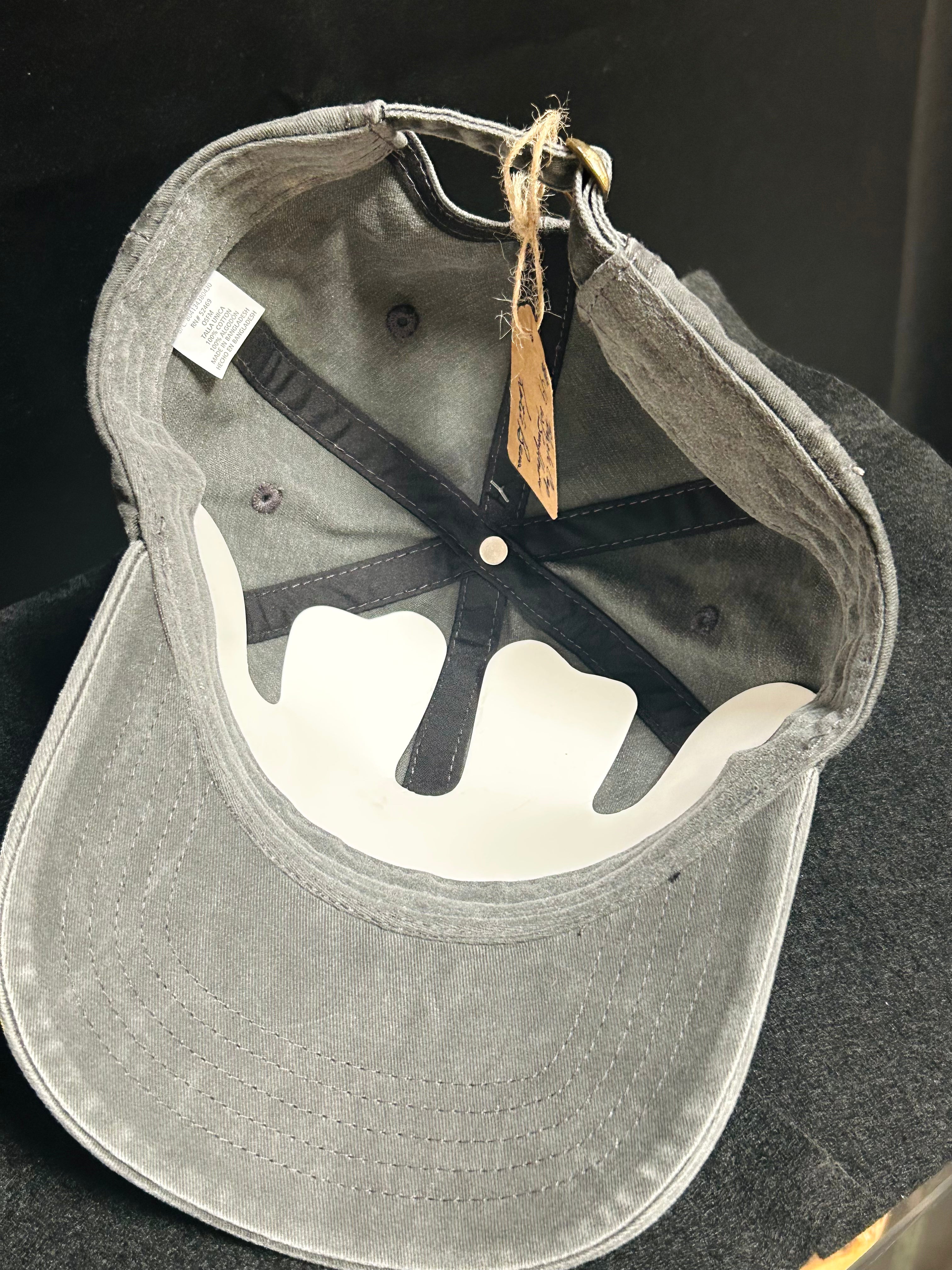 Hand Painted Sunflower Baseball Cap with Bees Gray Cotton Hat One of a Kind Floral Art