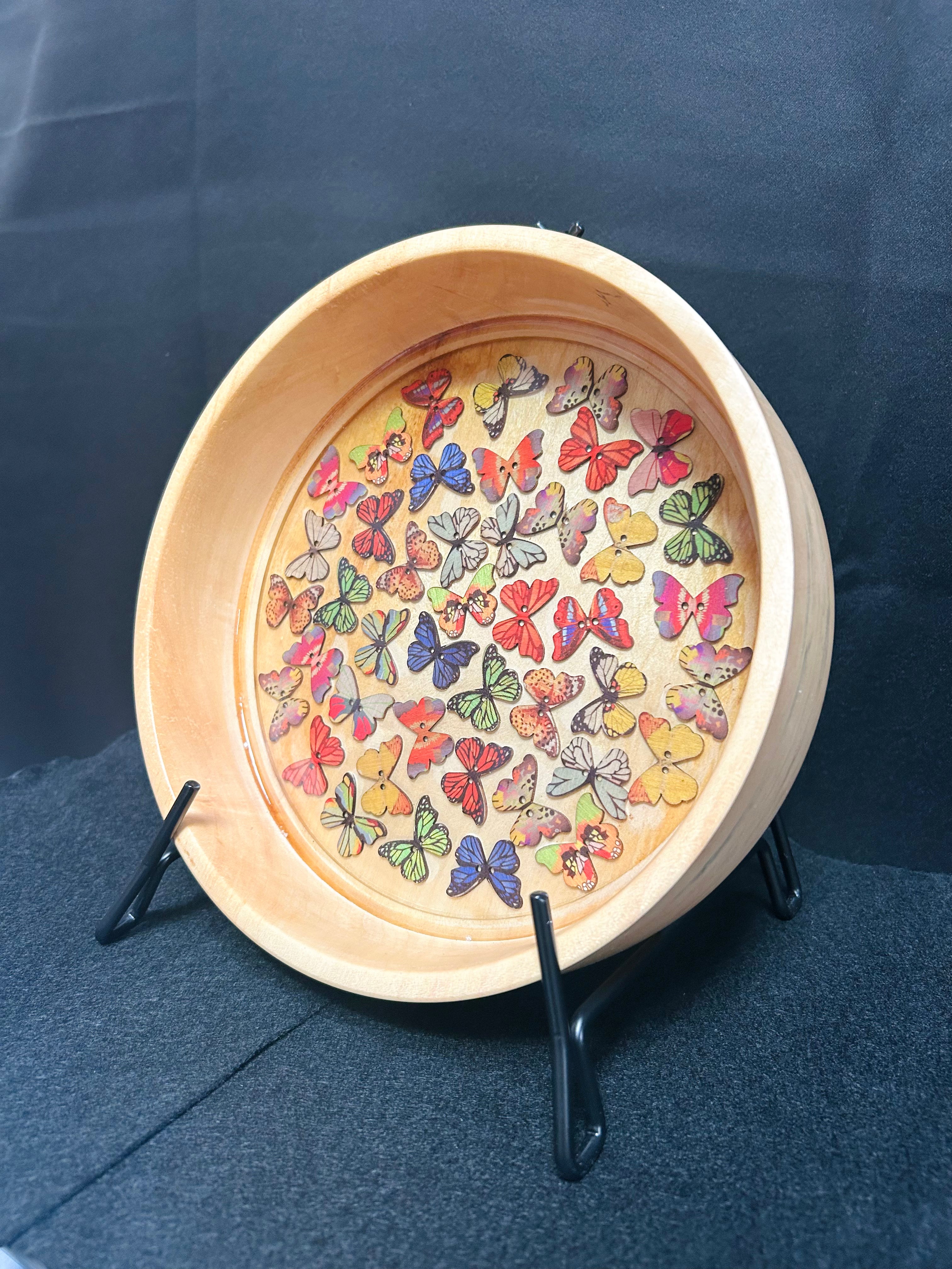 Handcrafted Butterfly Decorative Wooden Bowl Colorful Artisan Home Décor