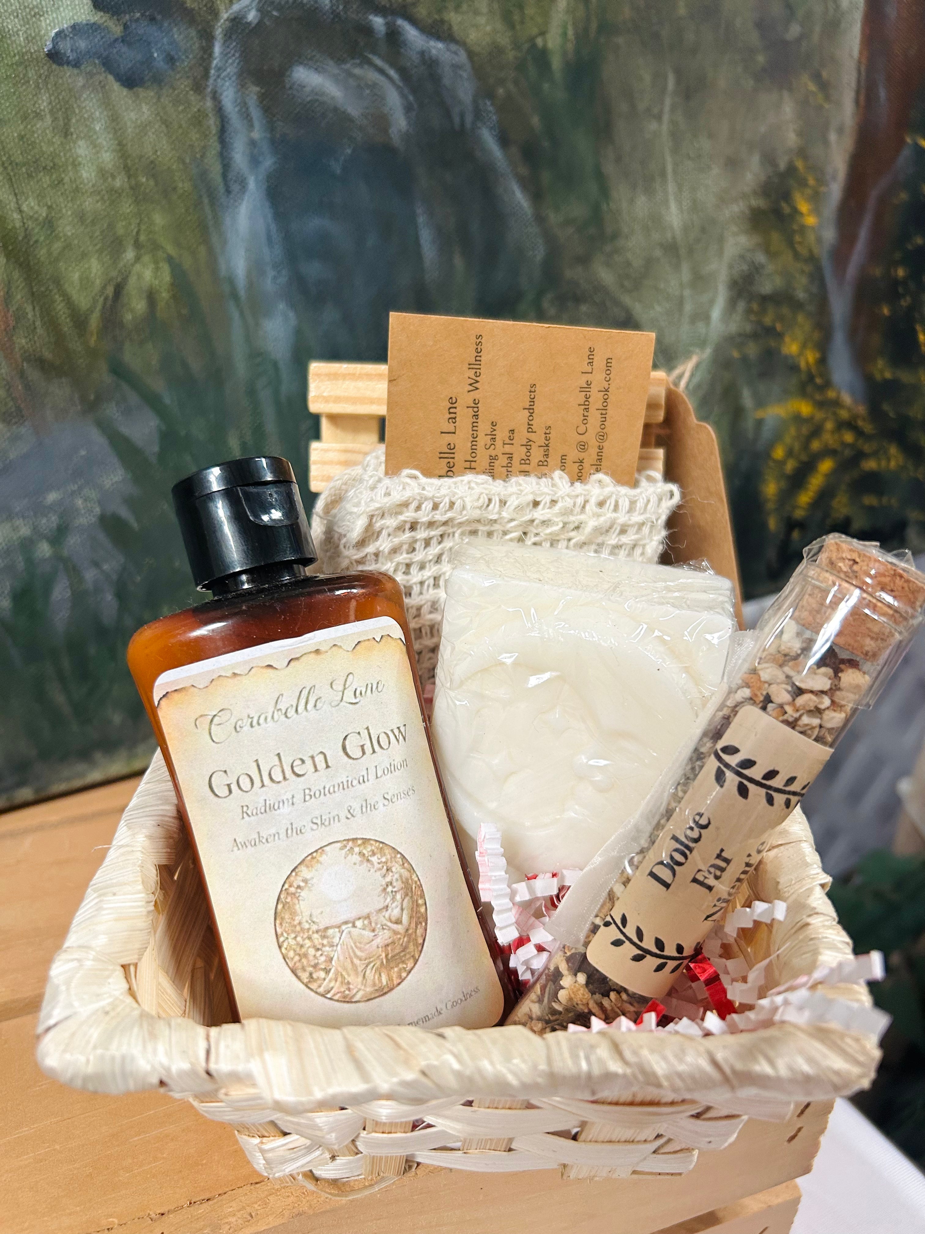 Spa Gift Basket with Handmade Lotion, Artisan Soap & Tea Gift Set