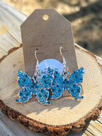 Turquoise Blue Filigree Butterfly Dangle Earrings
