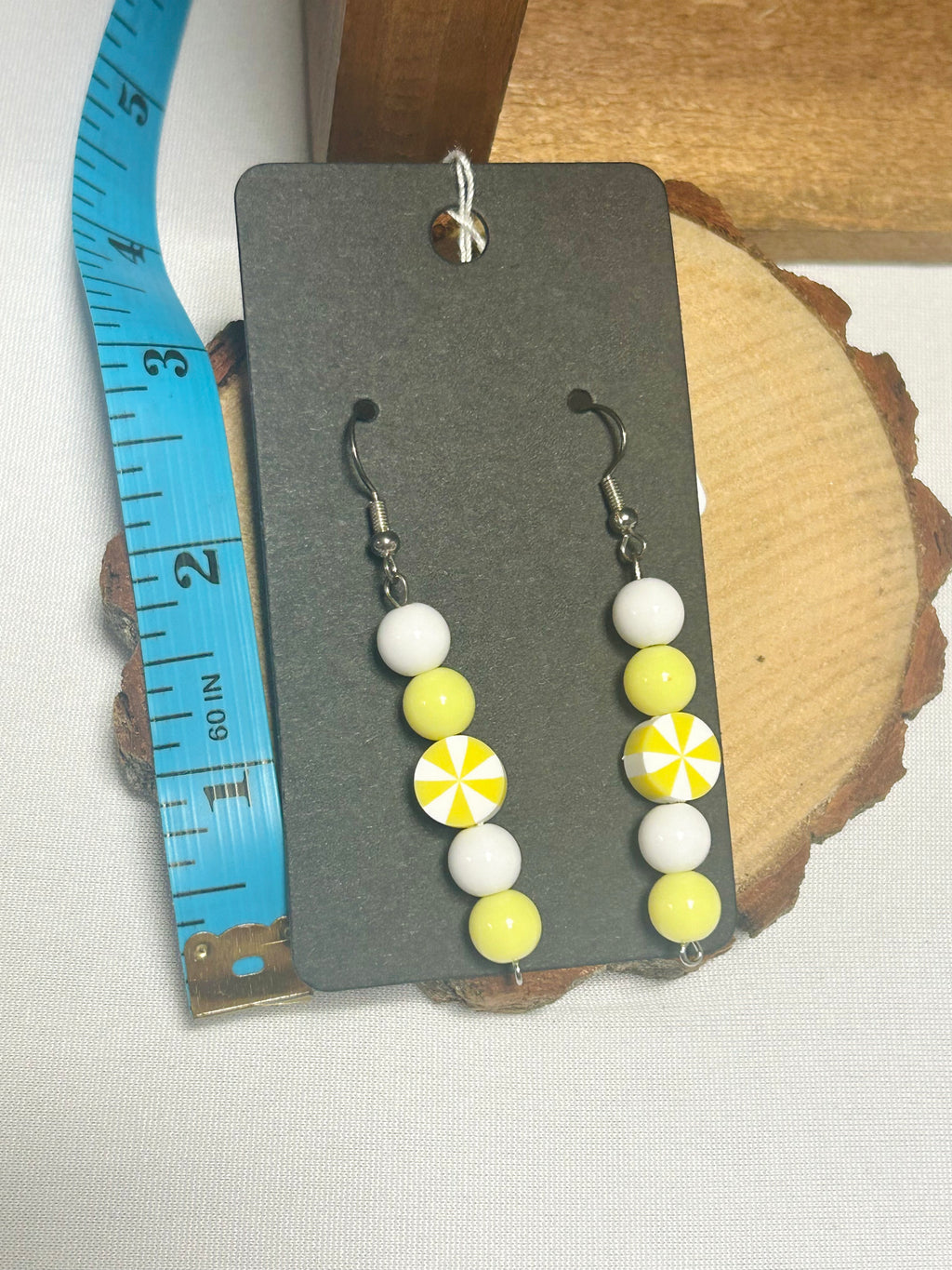 White & Yellow Beaded Dangle Earrings