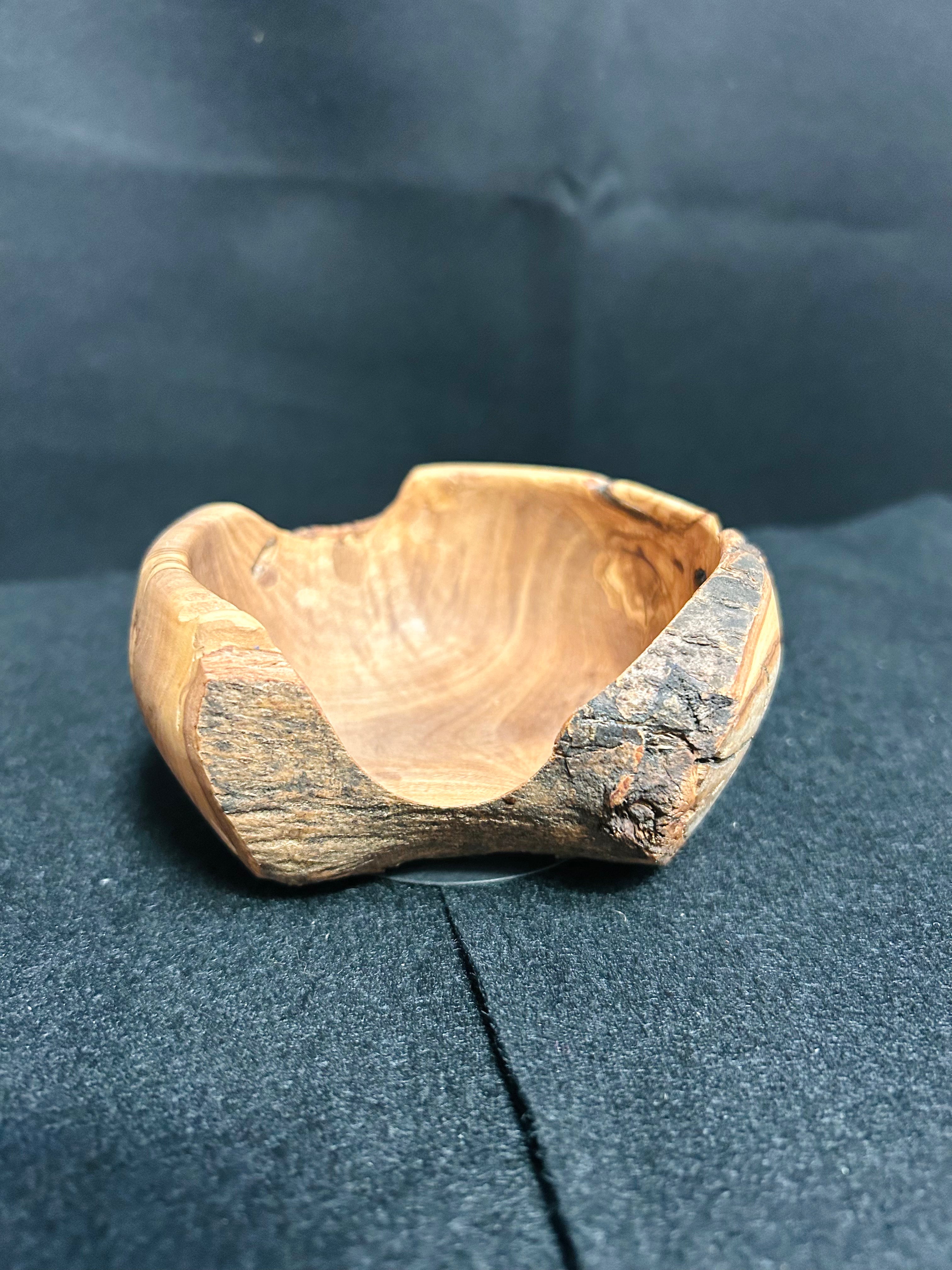 Handcrafted Olive Wood Bark Edge Trinket Bowl Rustic Natural Wood Catchall