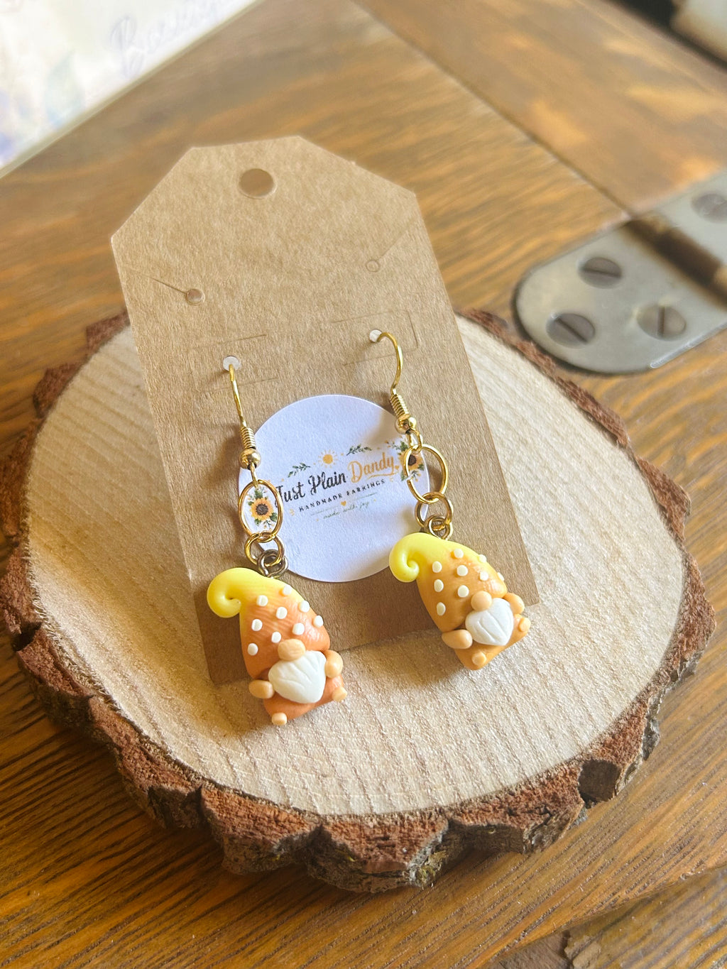 Orange & Yellow Gnome Dangle Earrings Whimsical Fall Earrings