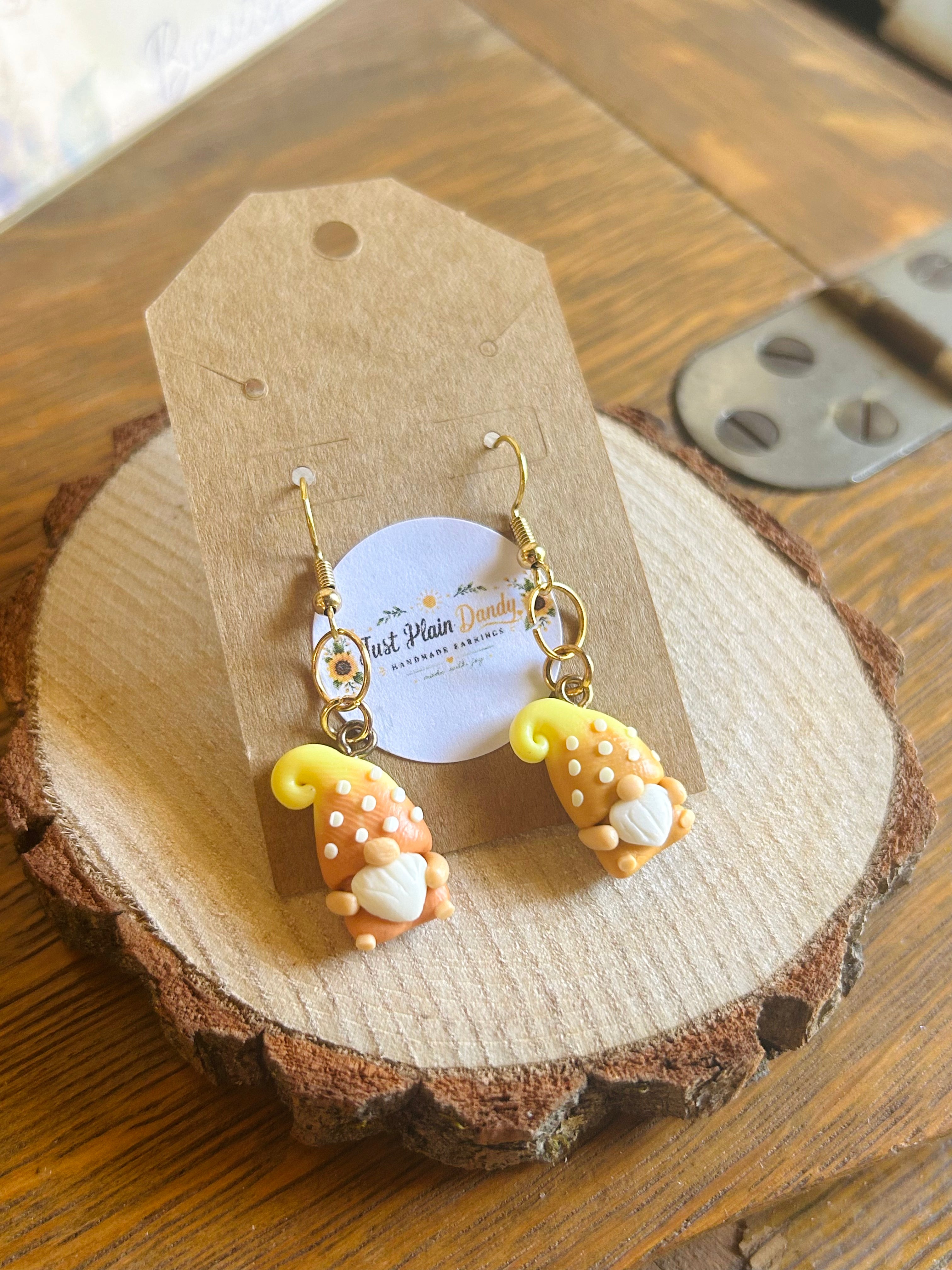 Orange & Yellow Gnome Dangle Earrings Whimsical Fall Earrings