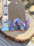 Colorful Layered Butterfly Dangle Earrings Blue, Purple & Pink