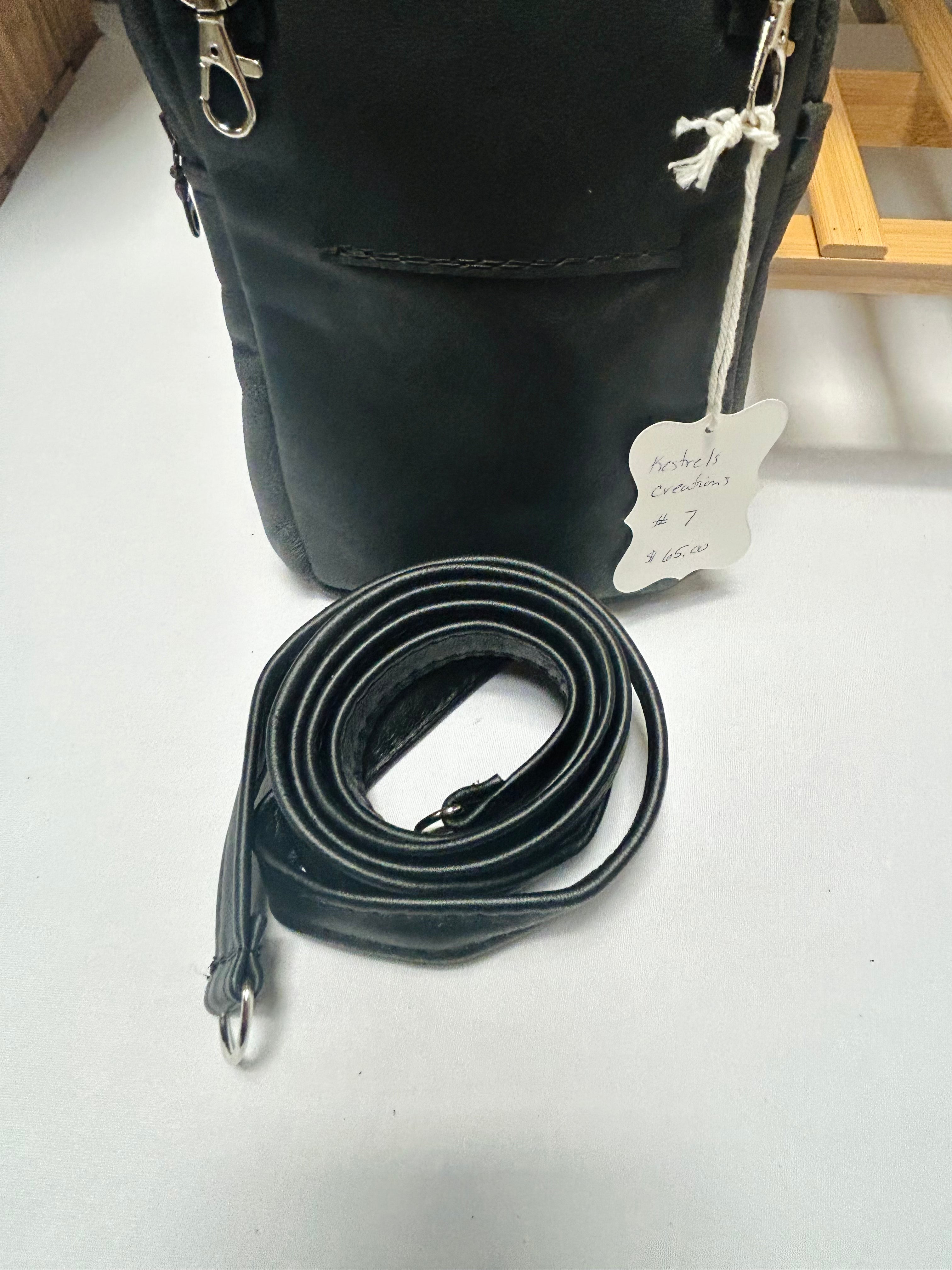 Handcrafted Black Leather Crossbody Bag Star Wars Lining Artisan Purse