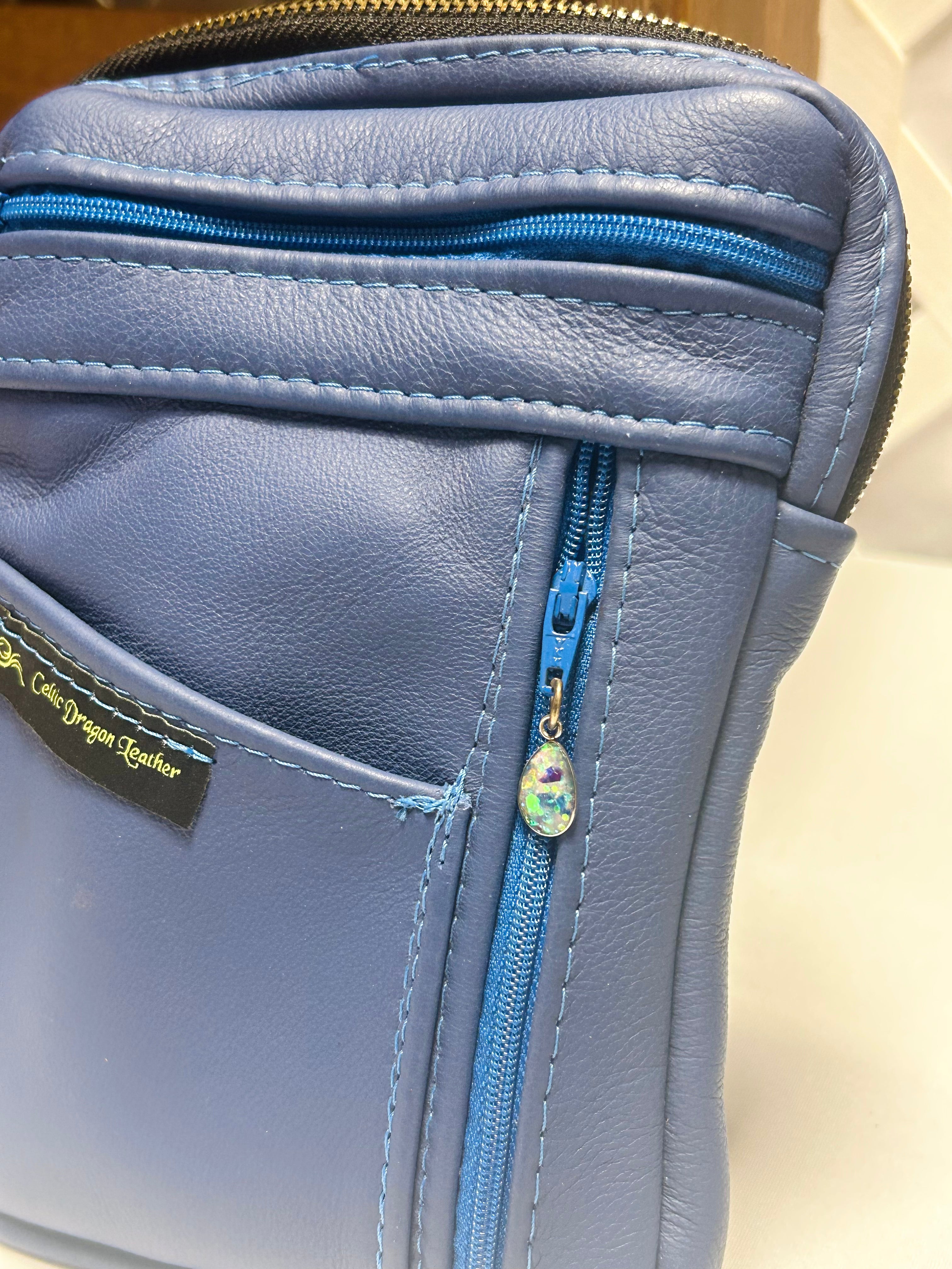 Handcrafted Blue Leather Crossbody Bag Artisan Mini Crossbody Purse