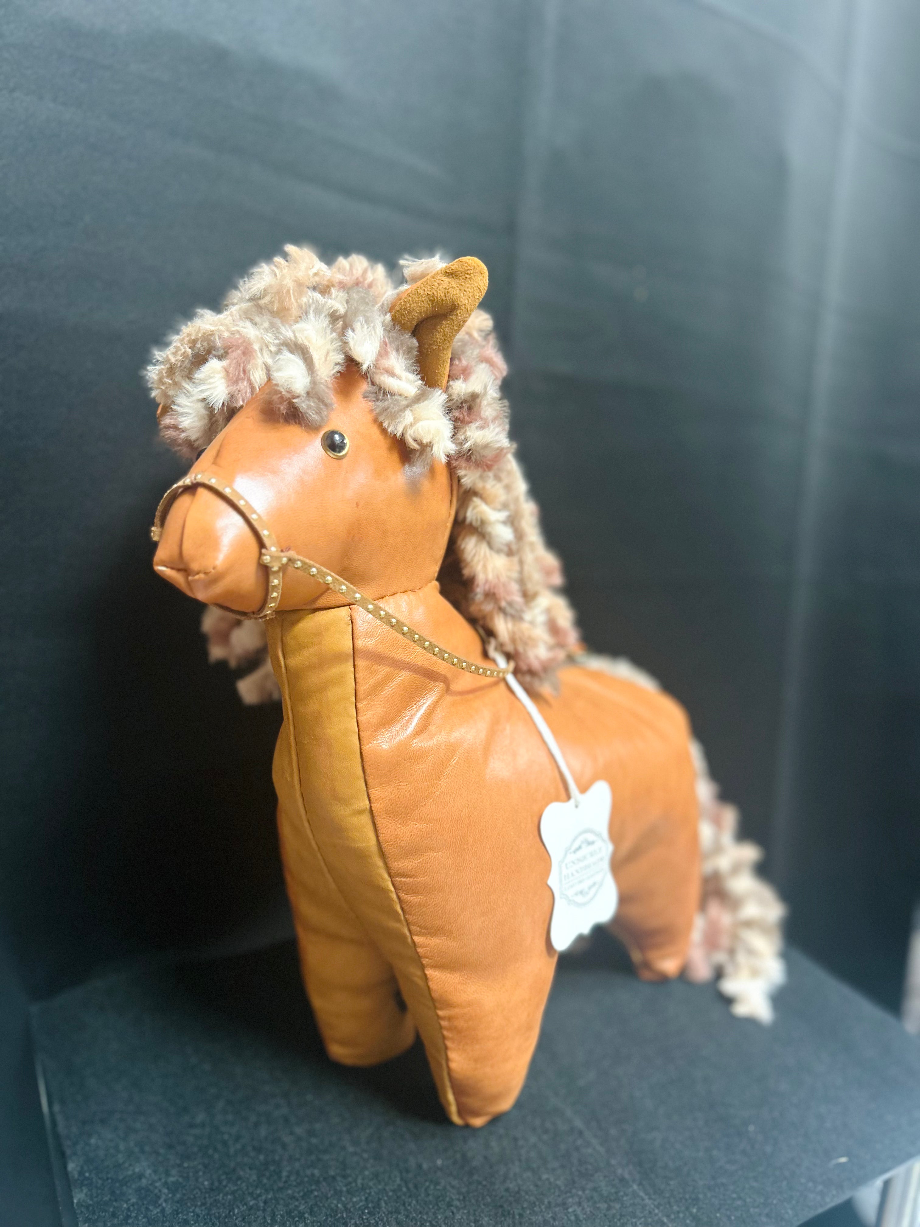Handcrafted Leather Chestnut Horse Purse with Curly Cream & Brown Mane