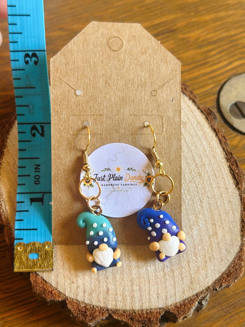 Blue & Teal Gnome Dangle Earrings Whimsical Polka Dot Gnome Jewelry